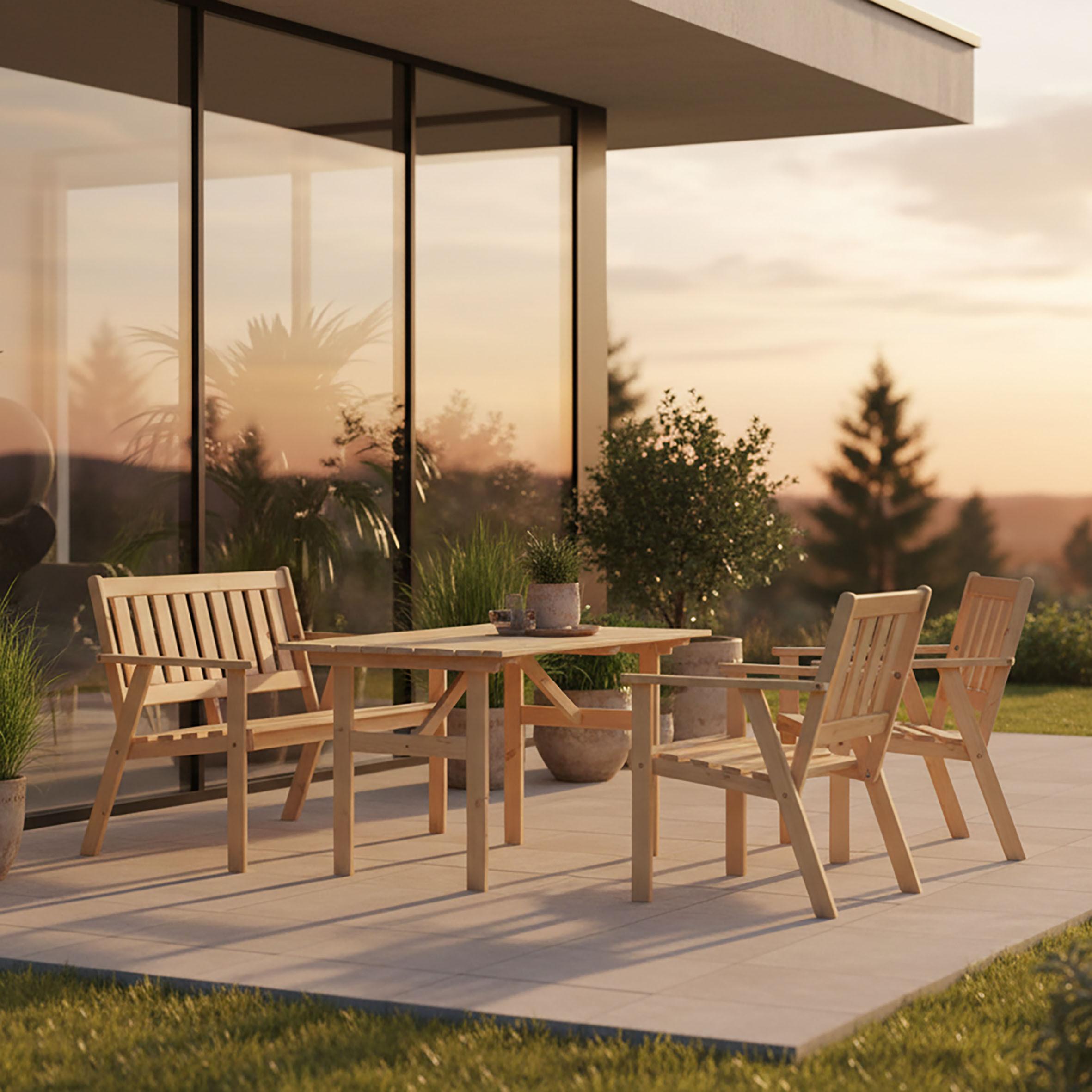 Gartenset Sylt 4-tlg. Kiefer massiv - Naturfarben, MODERN, Holz - Gardenson