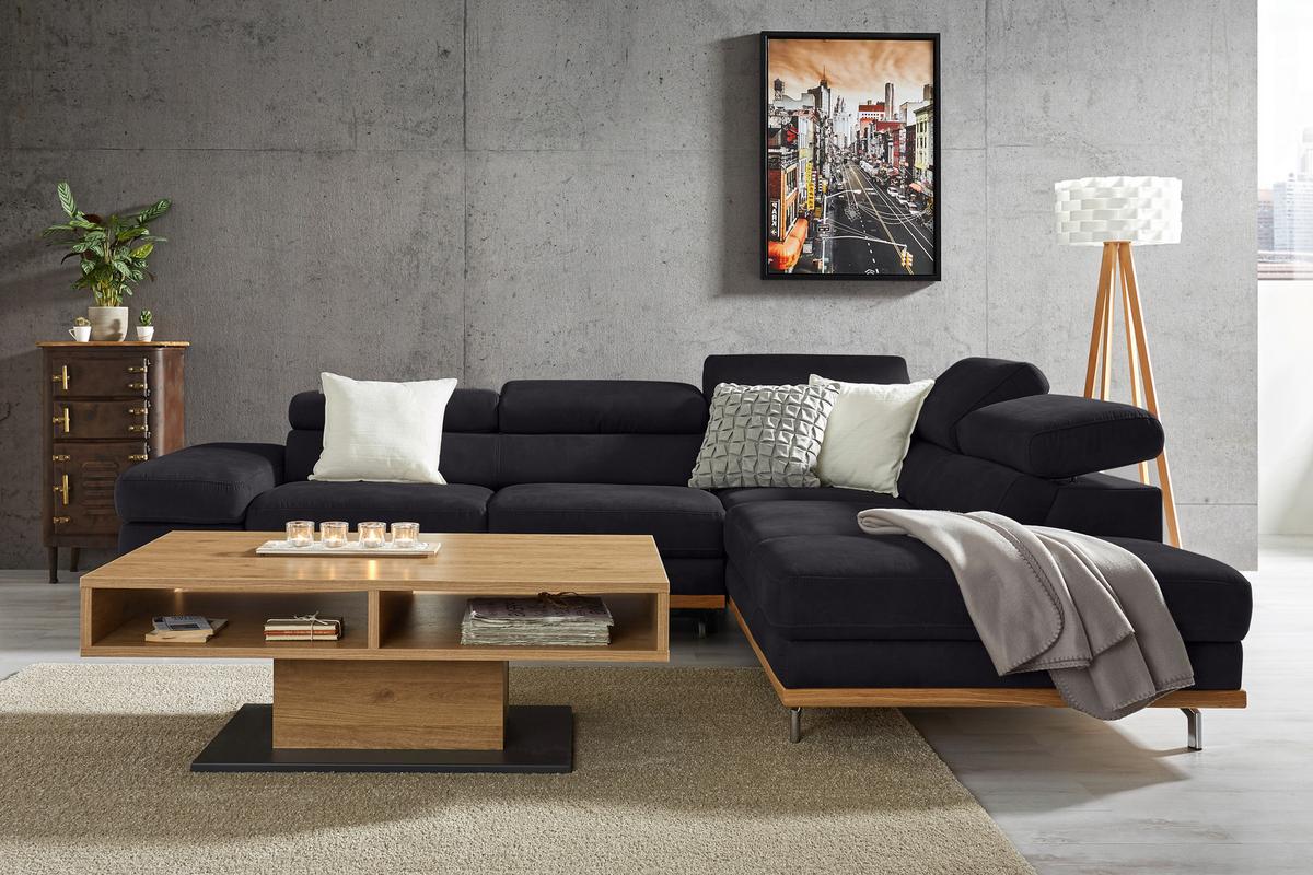 Wohnlandschaft Carmen rechts Dunkelbraun - Dunkelbraun/Schwarz, MODERN, Leder/Holz (292/72/226cm) - Premium Living