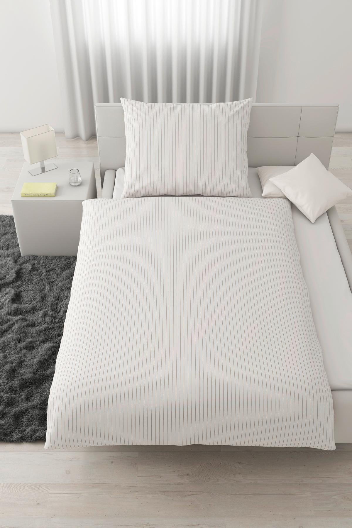 Bettwäsche Twill Streif XL Weiß/Beige ca. 140x220cm - Beige/Weiß, MODERN, Textil (140/220cm) - Mömax