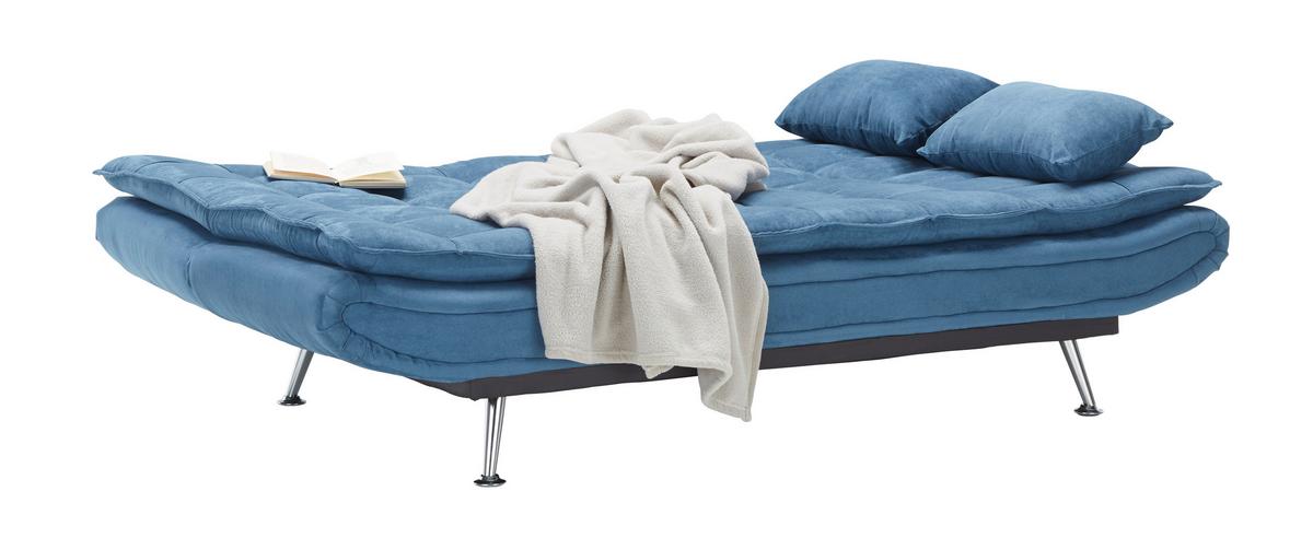 Schlafsofa in Dunkelblau mit Kissen - Silberfarben/Dunkelblau, Holz/Textil (196/92/98cm) - Based