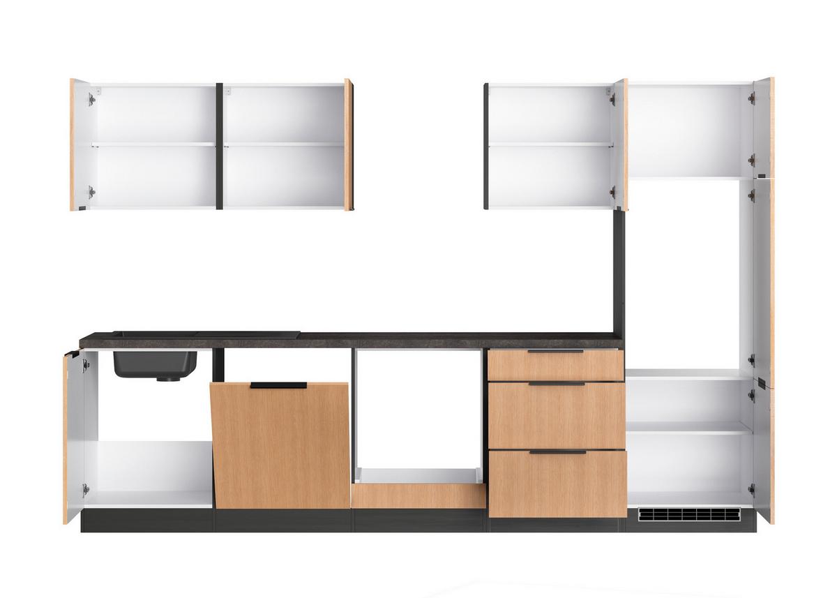 Küchenleerblock Glasgow o. Geräte Eichefarben/Graphit - Eichefarben/Graphitfarben, LIFESTYLE, Holzwerkstoff/Metall (300cm) - Held