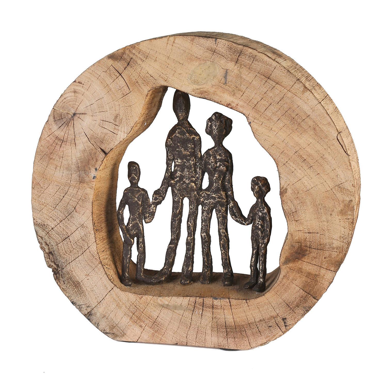 Skulptur Familie Hellbraun/Bronzefarben - Hellbraun/Bronzefarben, Basics, Holz/Metall (30/28/7cm)