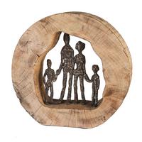 Skulptur Familie Hellbraun/Bronzefarben - Hellbraun/Bronzefarben, Basics, Holz/Metall (30/28/7cm)