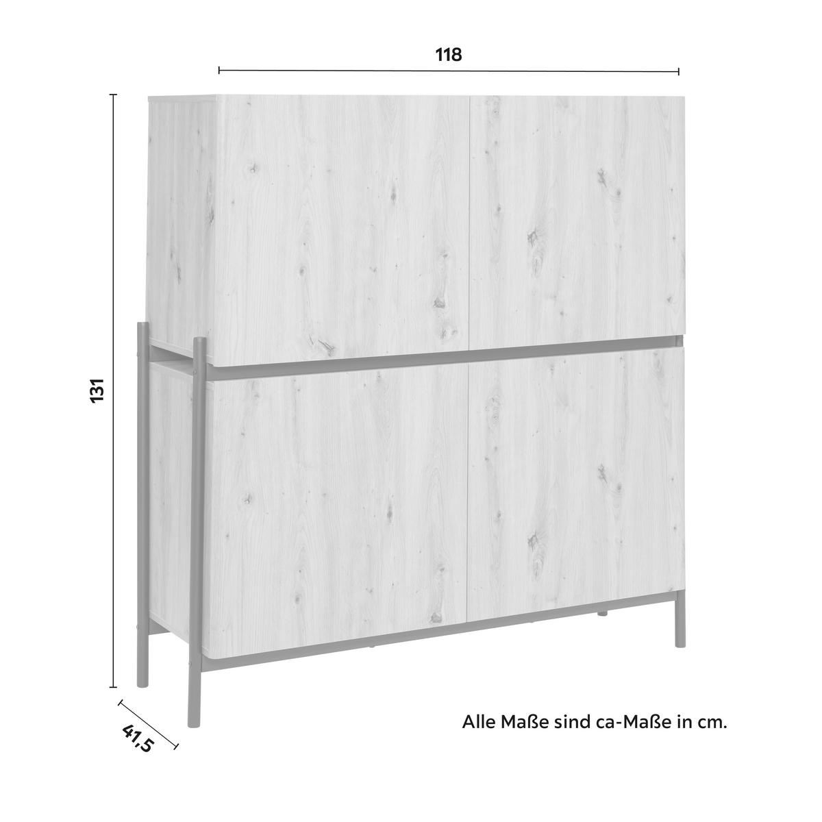 Highboard Jasmina Schwarz/Eichefarben MDF/Metall - Eichefarben/Schwarz, MODERN, Holz/Metall (118/131/41,5cm) - Bessagi Home