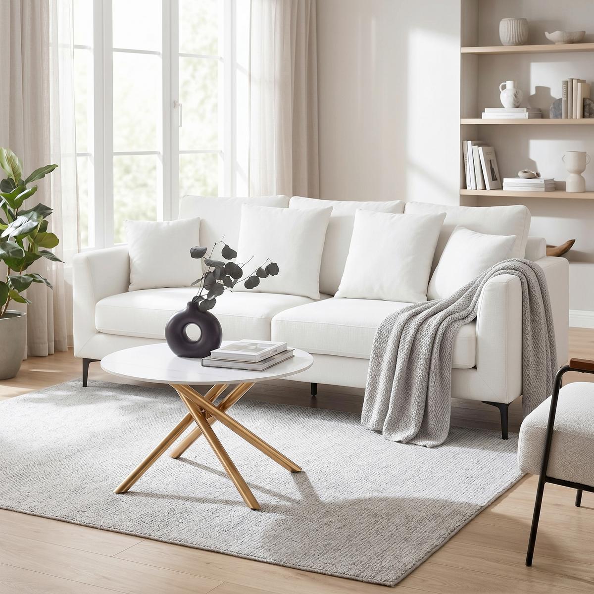 Klub Sto Marbella - bela/zlatna, Moderno, metal/keramika (70/70/44cm) - Premium Living
