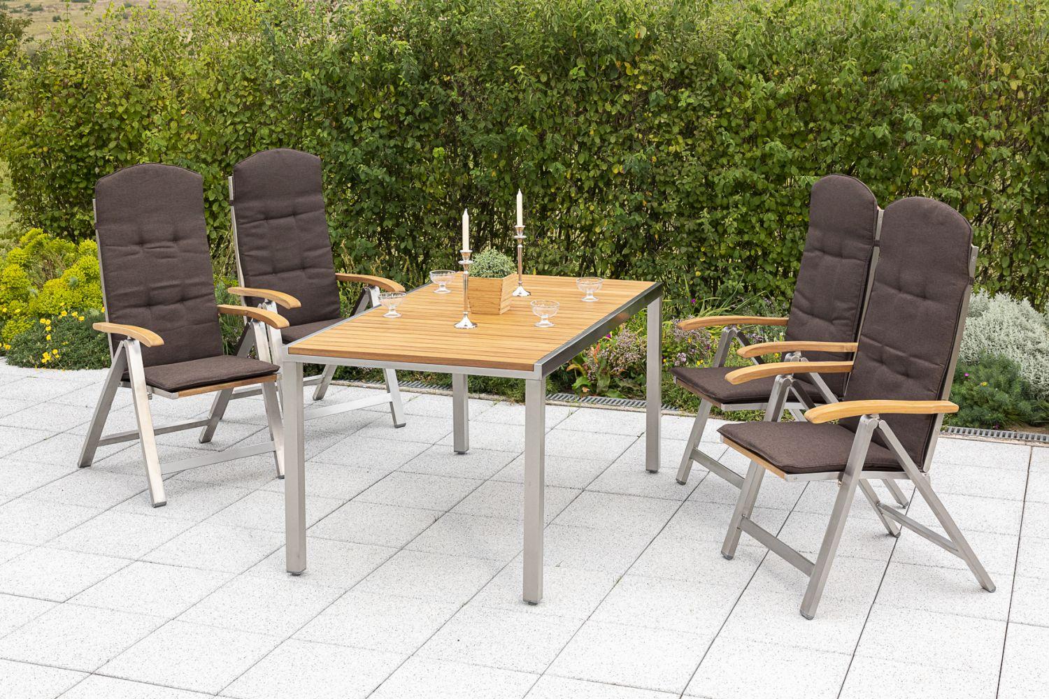 Gartengarnitur 5-tlg. Keros Echtholz/Metall mit Sitzkissen - Silberfarben/Braun, ROMANTIK / LANDHAUS, Holz/Textil - Gardenson