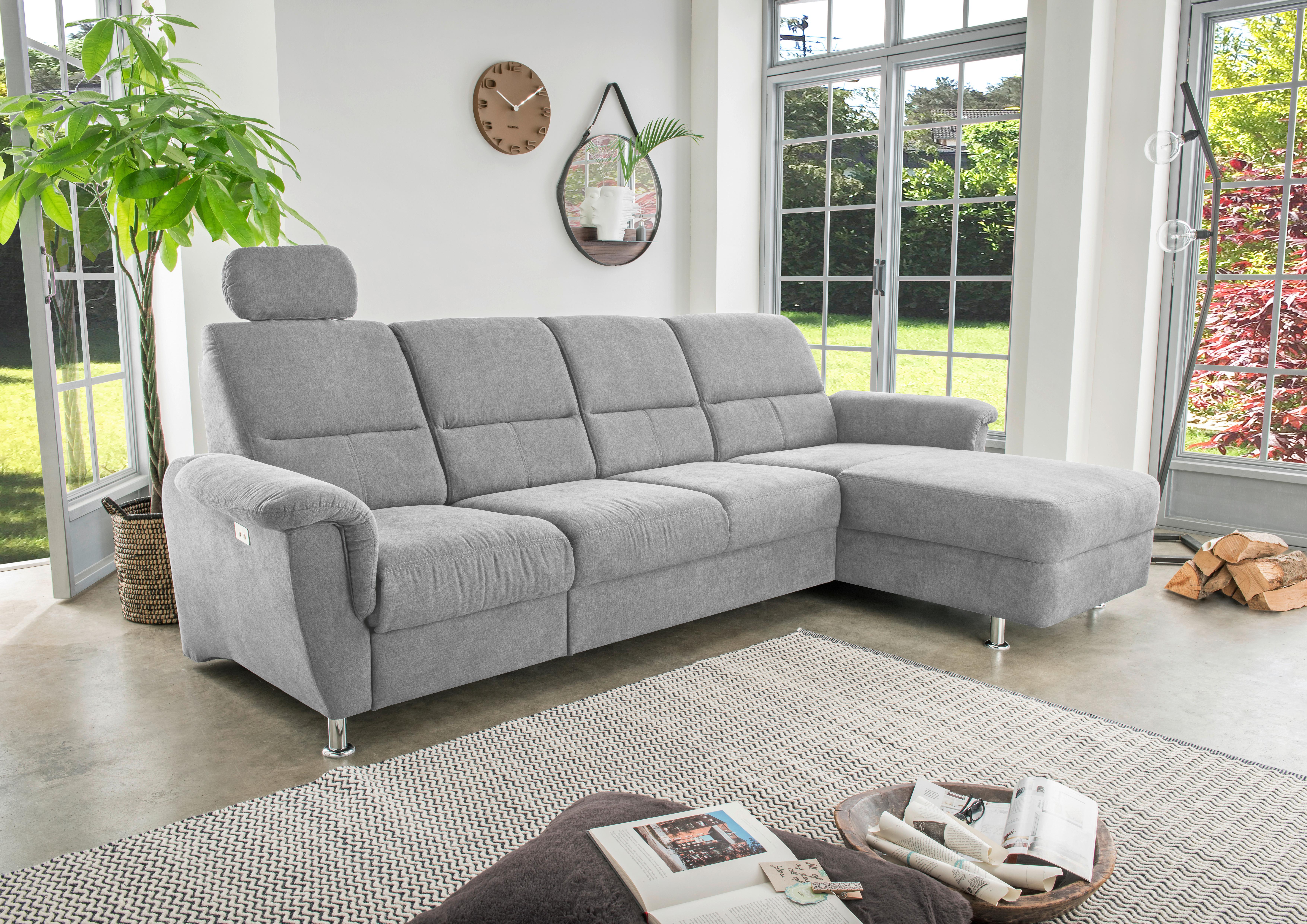Wohnlandschaft Parole Grau Mikrofaser - Chromfarben/Grau, KONVENTIONELL, Textil/Metall (292/165cm) - Livetastic
