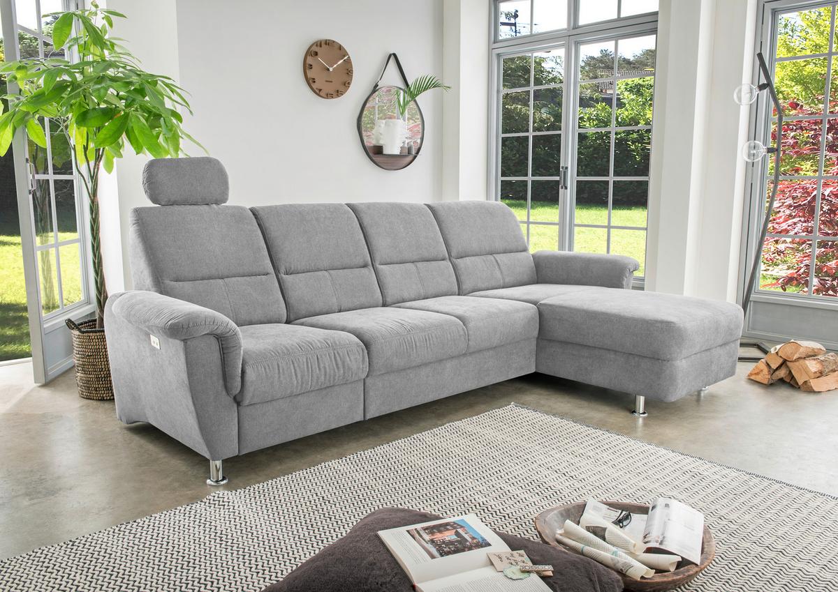 Wohnlandschaft Parole Grau Mikrofaser - Chromfarben/Grau, KONVENTIONELL, Textil/Metall (292/165cm) - Livetastic