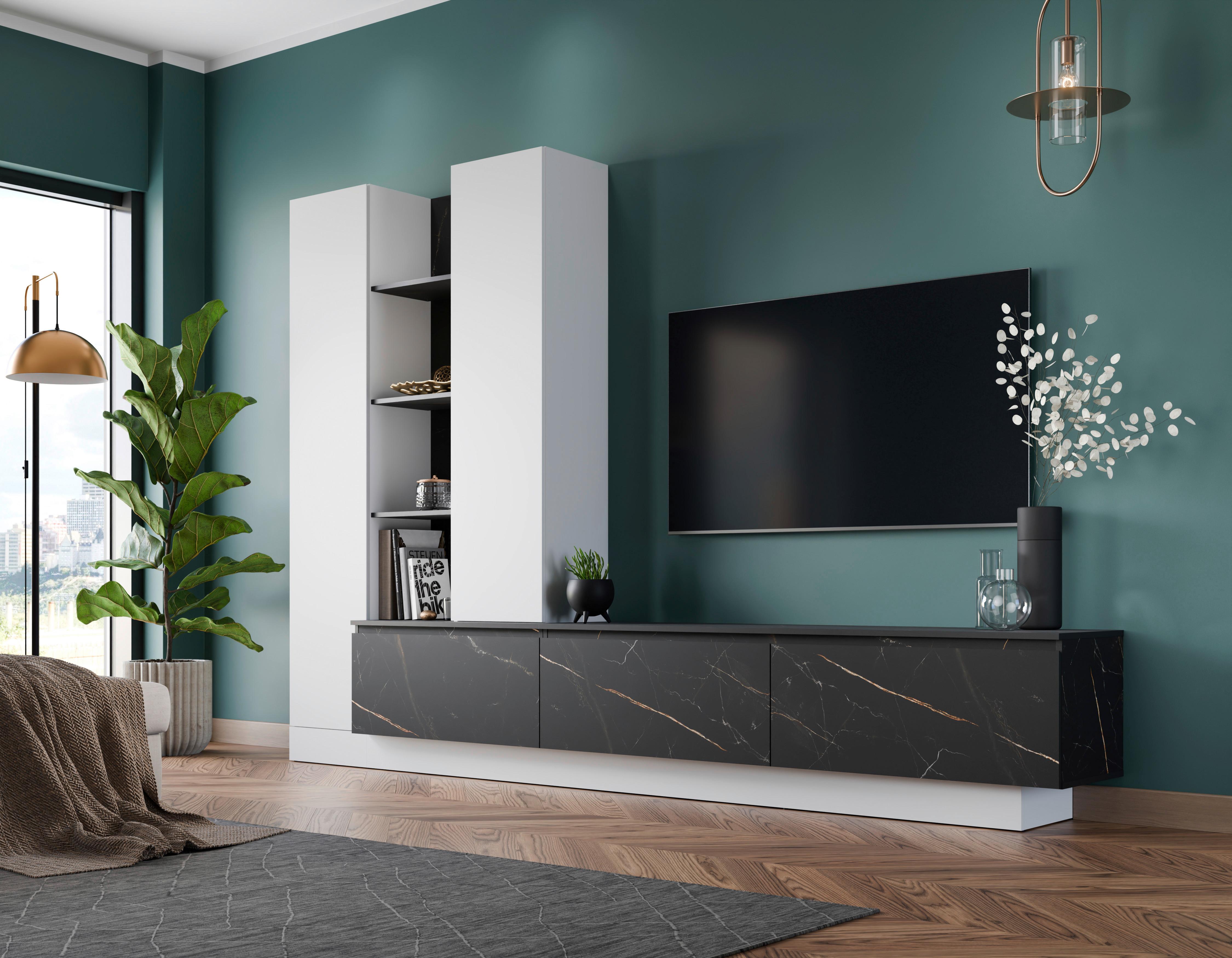 Anbauwand Modesto Weiß/Schwarz - Schwarz/Weiß, MODERN, Holzwerkstoff/Kunststoff (295/200,5/40cm) - Livetastic
