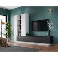 Ansamblu mobilier camera de zi MODESTO - alb/negru, Modern, material pe bază de lemn (295/200,5/40cm) - Premium Living