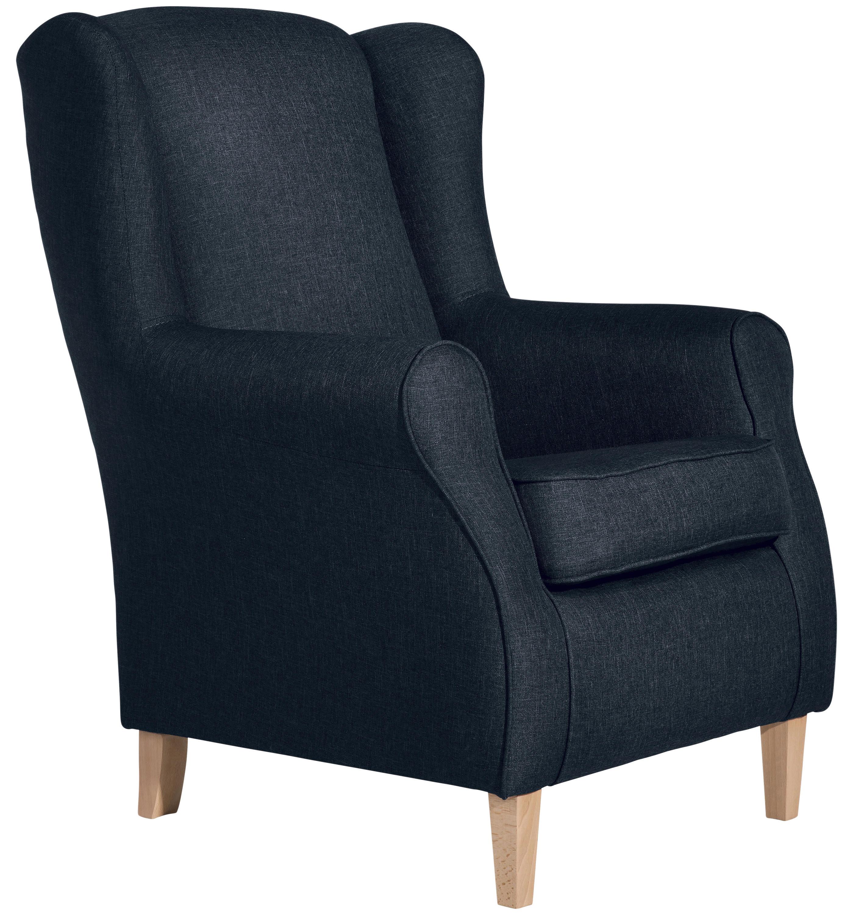 Ohrensessel Lorris Dunkelblau Flachgewebe - Buchefarben/Dunkelblau, Design, Holz/Textil (77/103/86cm) - Max Winzer