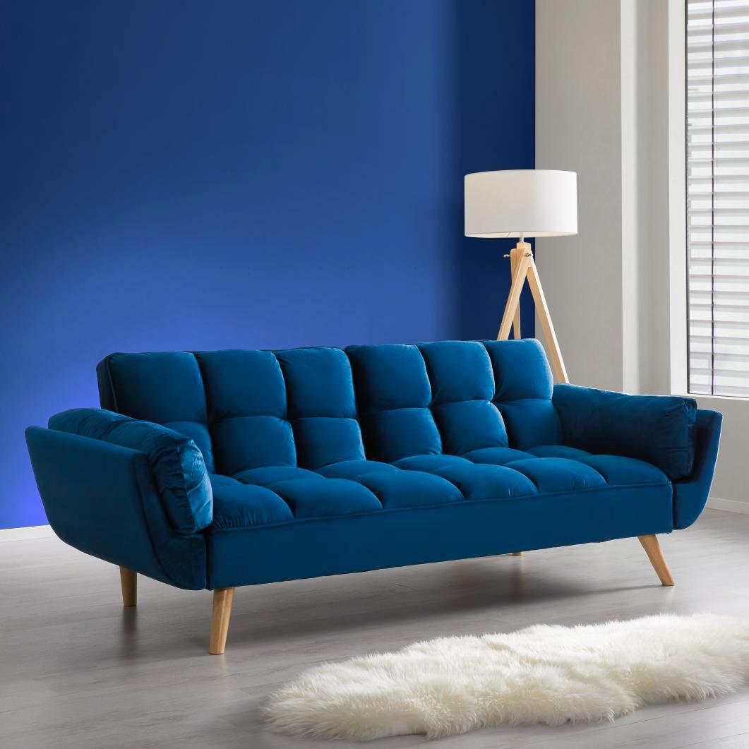 Zofa S Posteljno Funkcijo Cora, Modra, Žamet - modra/naravne barve, Moderno, tekstil/les (214/92/81cm) - Bessagi Home
