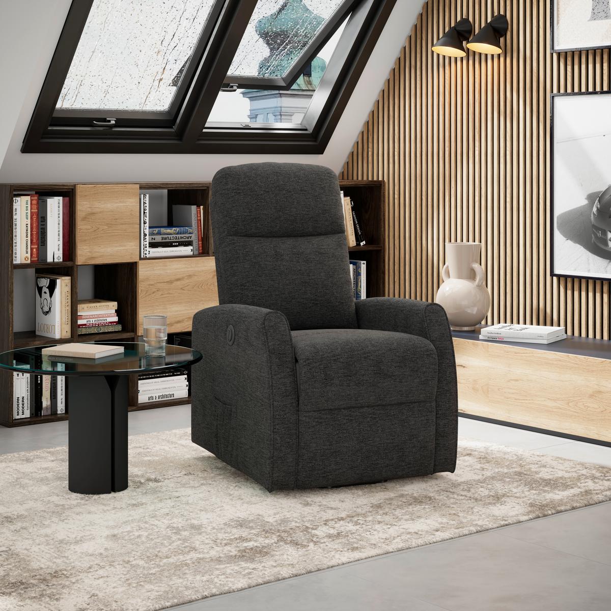 Tv Fotelj Athen, Temno Siva, Pomoč Pri Vstajanju - temno siva, Moderno, kovina/tekstil (67.5/107/88.5cm)