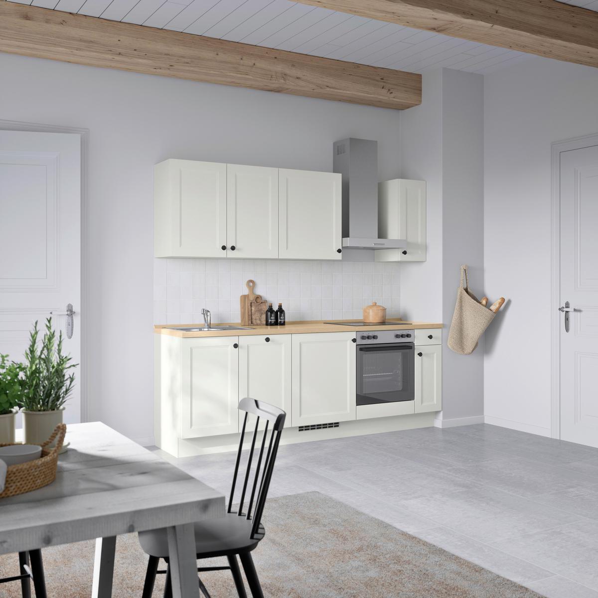 Küchenblock Cascada Low m. Geräten Weiß - Eichefarben/Schwarz, MODERN, Holzwerkstoff/Metall (240cm) - Nobilia