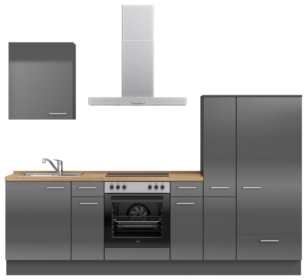 Küchenblock Flash Low m. Geräten Schieferfarben - Schieferfarben/Edelstahlfarben, MODERN, Holzwerkstoff/Metall (270cm) - Nobilia