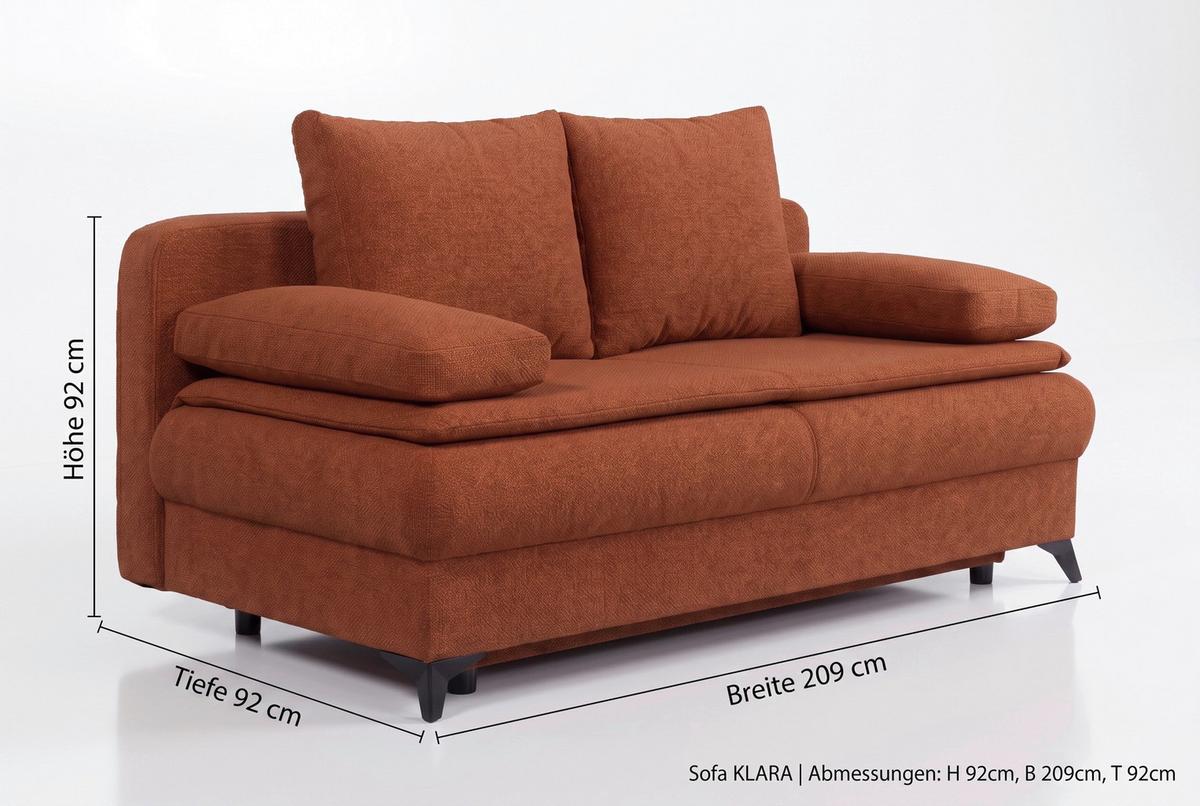 Schlafsofa Ken Orange/Rostfarben - Rostfarben/Schwarz, KONVENTIONELL, Holzwerkstoff/Kunststoff (209/90/105cm) - Based