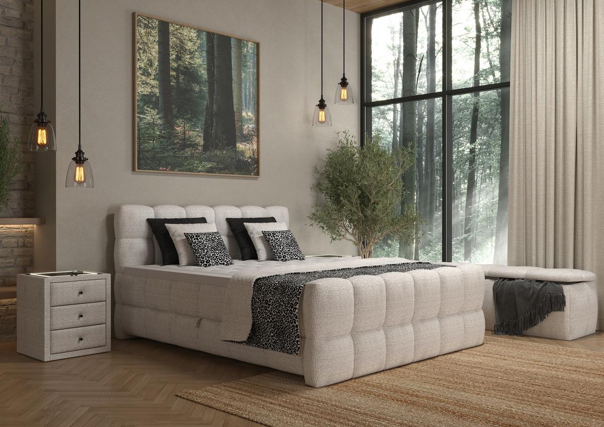 Boxspring Krevet Brisbane - sivo-bijela/crna, Trend, drvni materijal/drvo (140/200cm) - Premium Living