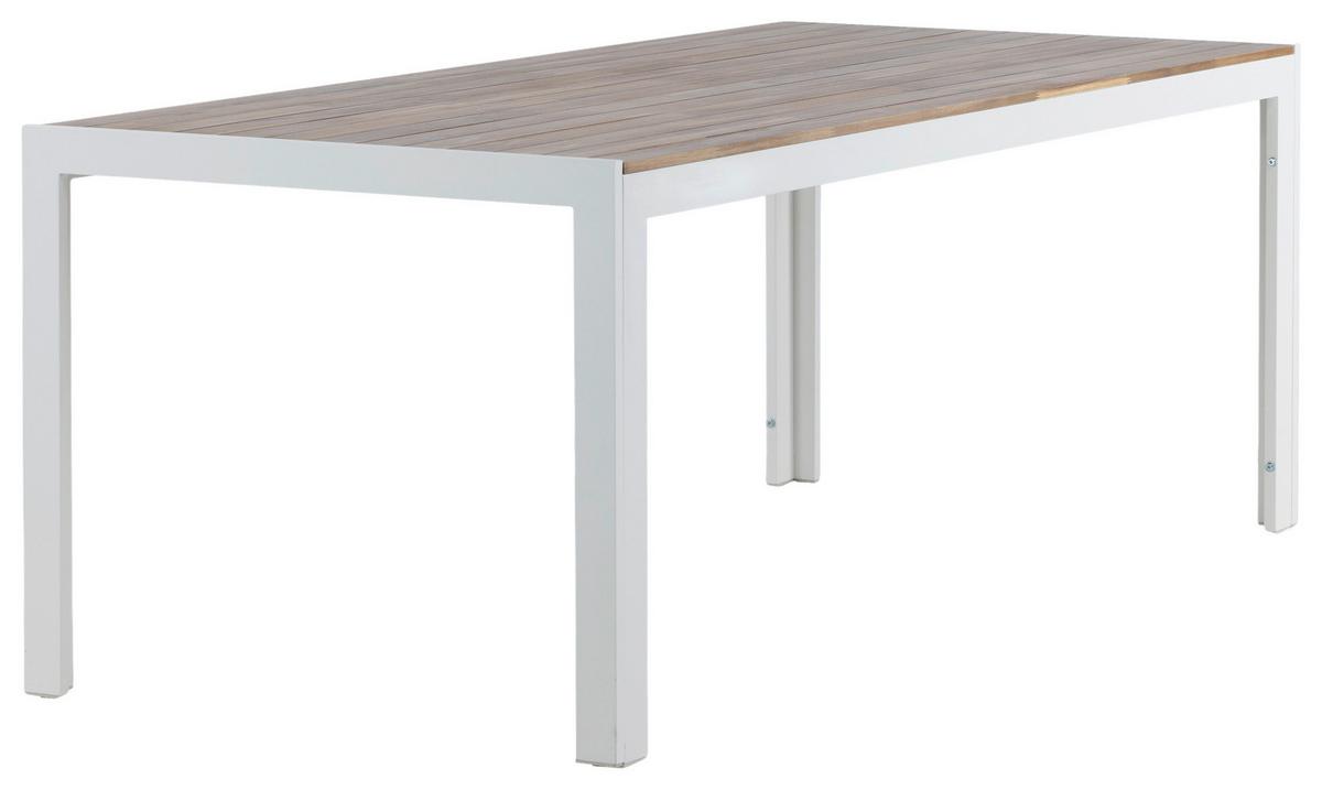 Gartentisch Bois ca. 200x100 cm Akazie massiv - Weiß/Akaziefarben, KONVENTIONELL, Holz/Metall (200/100/76cm) - Gardenson