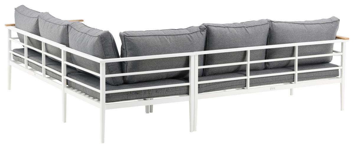 Loungegarnitur Mexico ca. 233x233 cm Alu Weiß/Teak - Weiß, KONVENTIONELL, Holz/Metall (233/233cm) - Gardenson