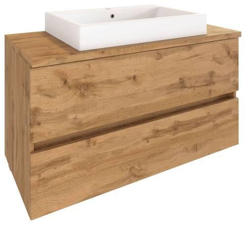 Waschtischkombi ''Pienza'', Eiche Wotan - Eiche Wotan/Weiß, MODERN, Keramik/Holzwerkstoff (100cm) - Held