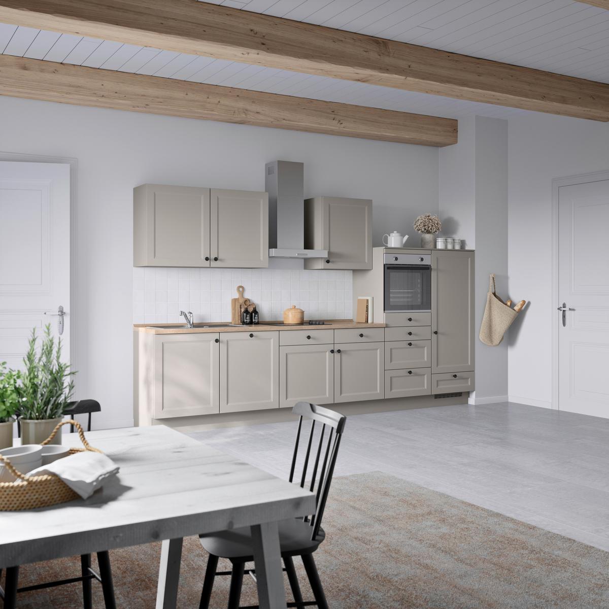 Küchenblock Cascada Low m. Geräten Grau - Eiche dunkel/Schwarz, MODERN, Holzwerkstoff/Metall (360cm) - Nobilia