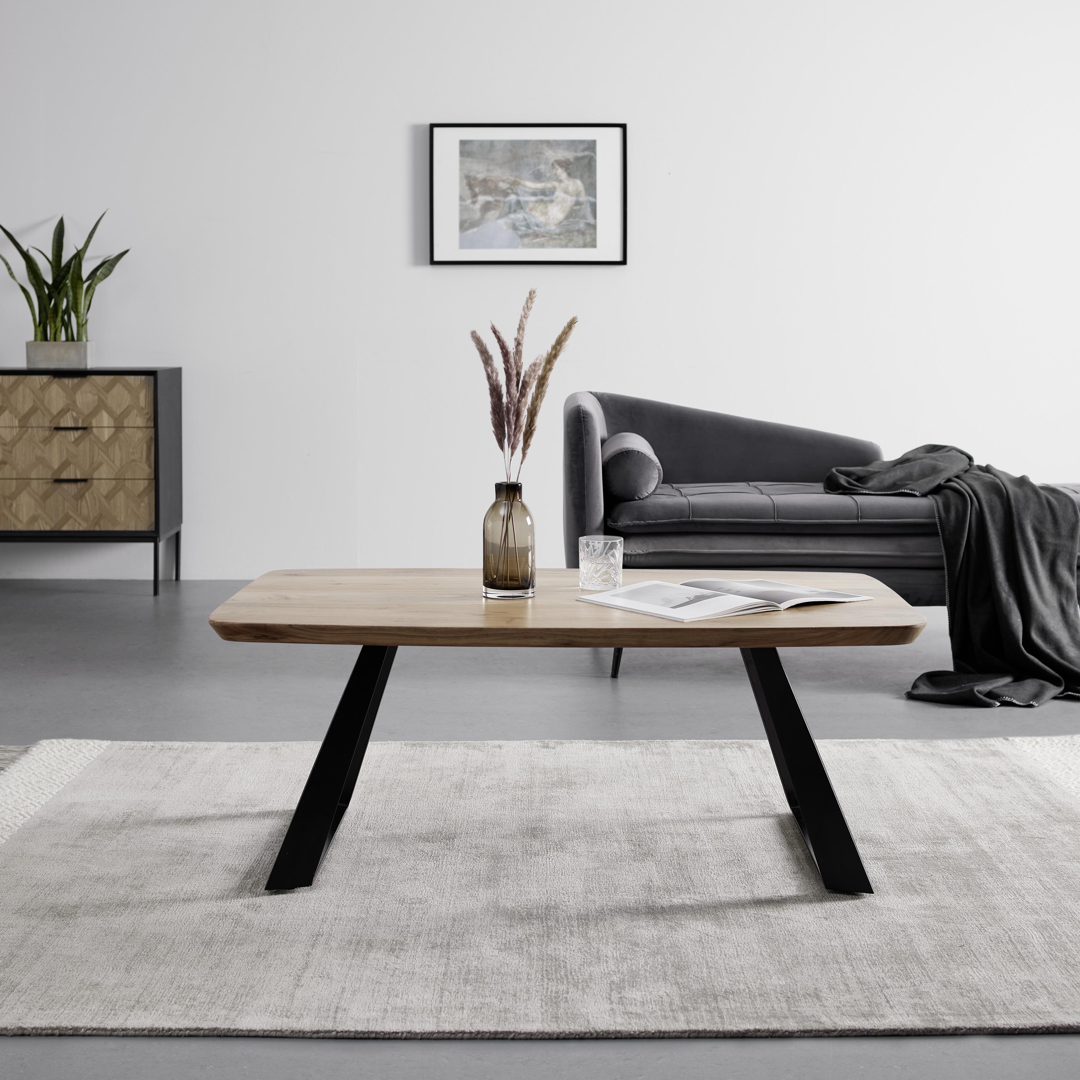 Couchtisch Holz Akazienfarbe ca. 115x70x45 cm - Schwarz/Akaziefarben, Natur, Holz/Metall (115/70/45cm) - Livetastic