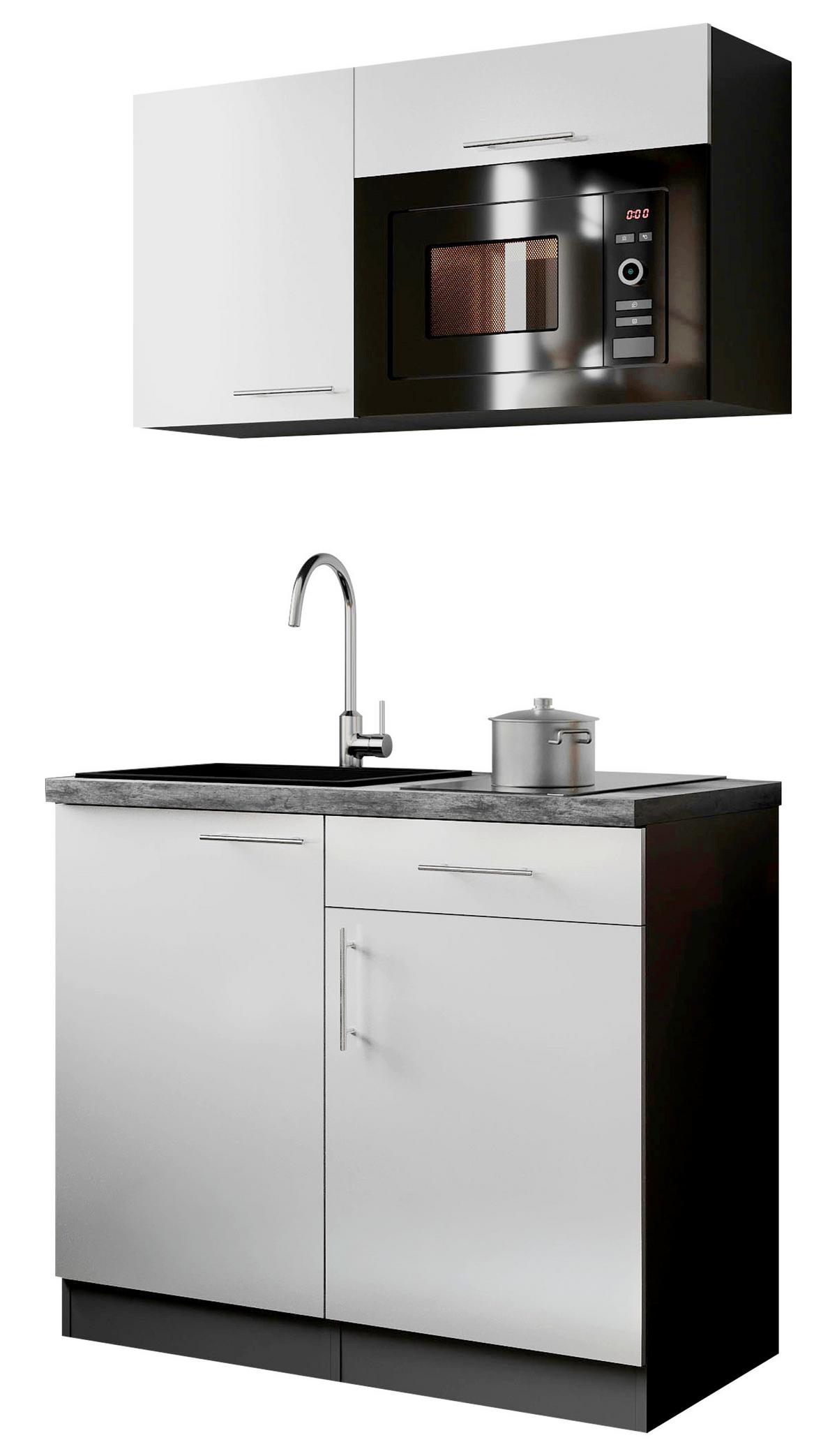 Miniküche Oliver m. Geräten ca. 100cm Weiß - Weiß/Grau, Trend, Holzwerkstoff/Metall (100cm) - Respekta