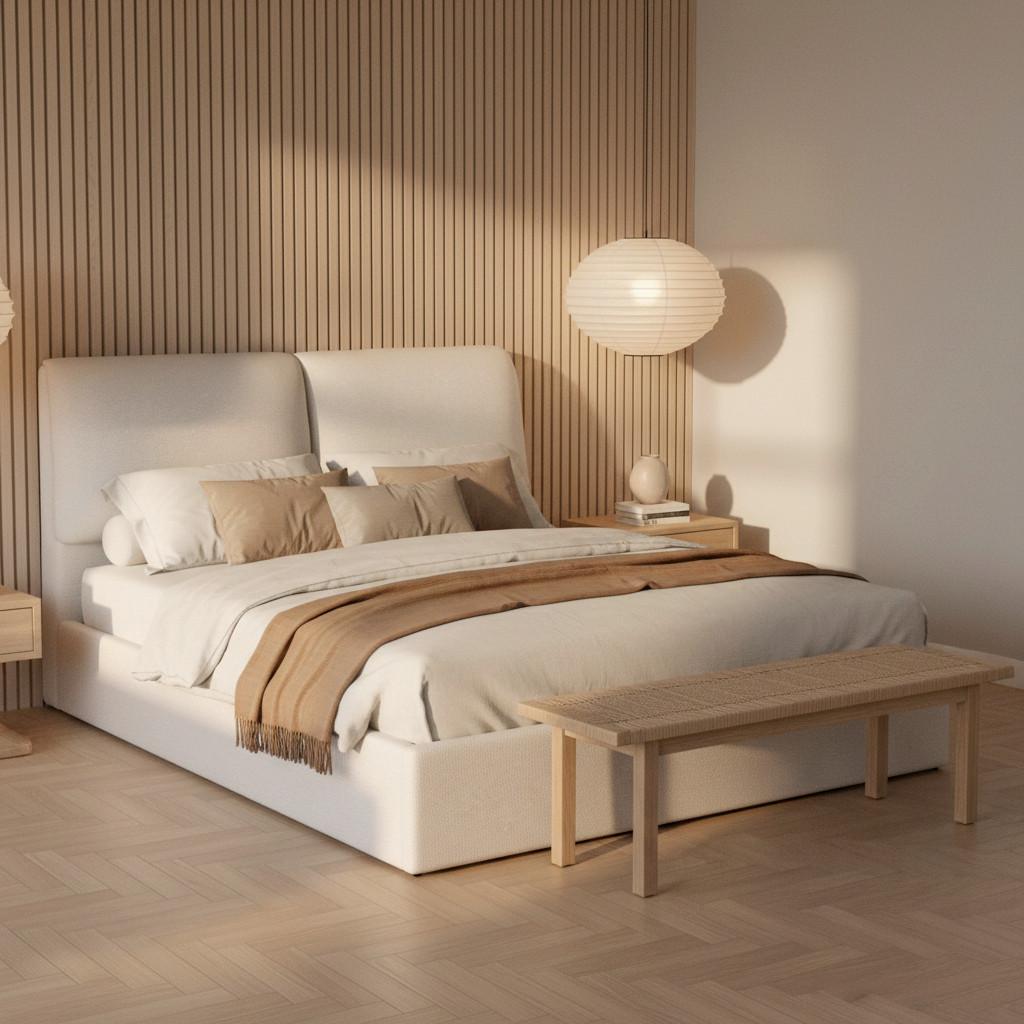 LIT REMBOURRÉ PERLA - Beige/couleur naturelle, MODERN, textile/matière synthétique (180/200cm) - Bessagi Home