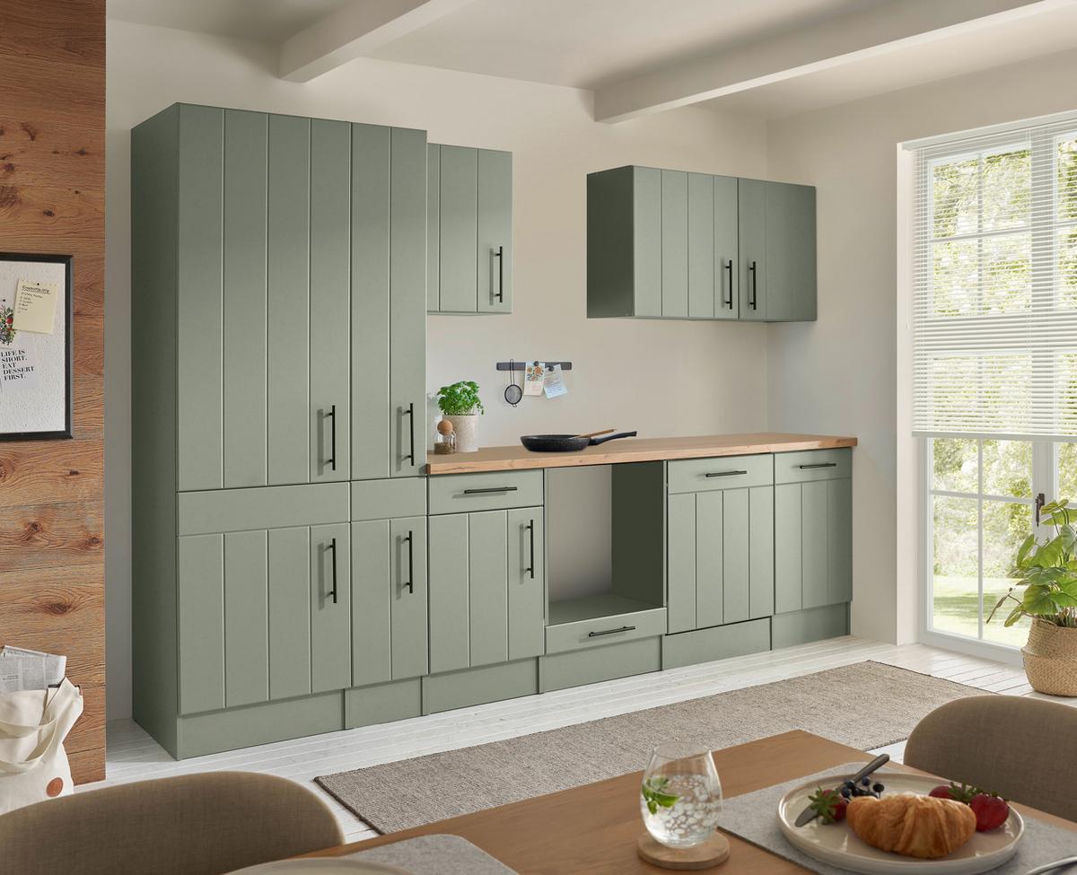 Küchenleerblock Anton o. Geräte Wildeiche/Schilfgrün - Schilfgrün/Wildeiche, Trend, Holzwerkstoff/Metall (310cm) - Respekta