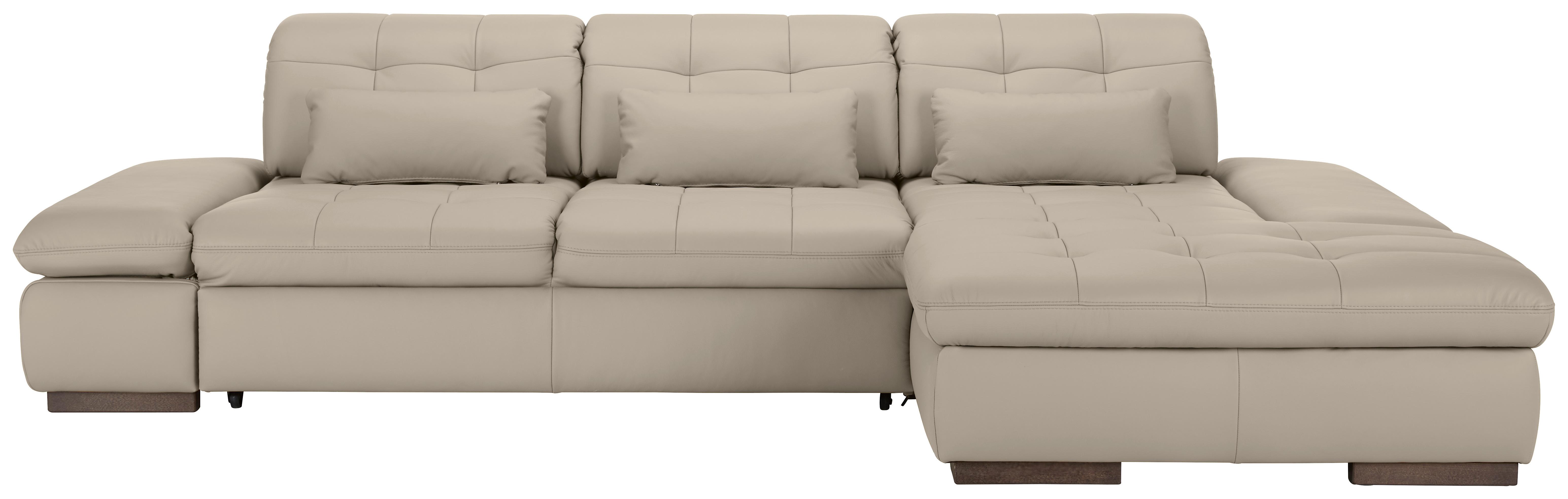 Wohnlandschaft Sanfino Leder Hellgrau - Chromfarben/Hellgrau, KONVENTIONELL, Leder/Metall (305/79-96/199cm) - Premium Living