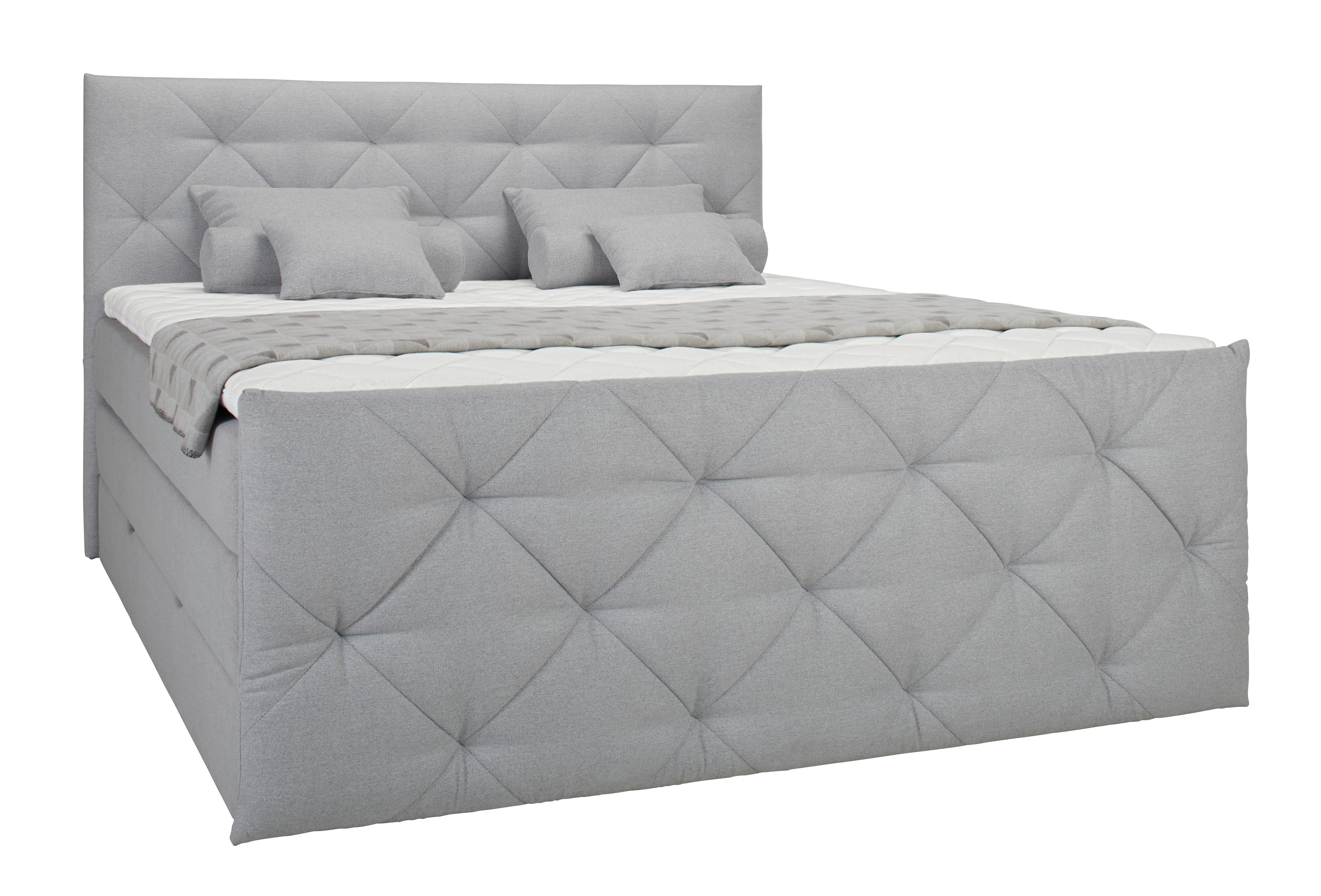 Pat boxspring Michelle - gri deschis, Romantik / Landhaus, lemn/metal (166/118/215cm) - Premium Living