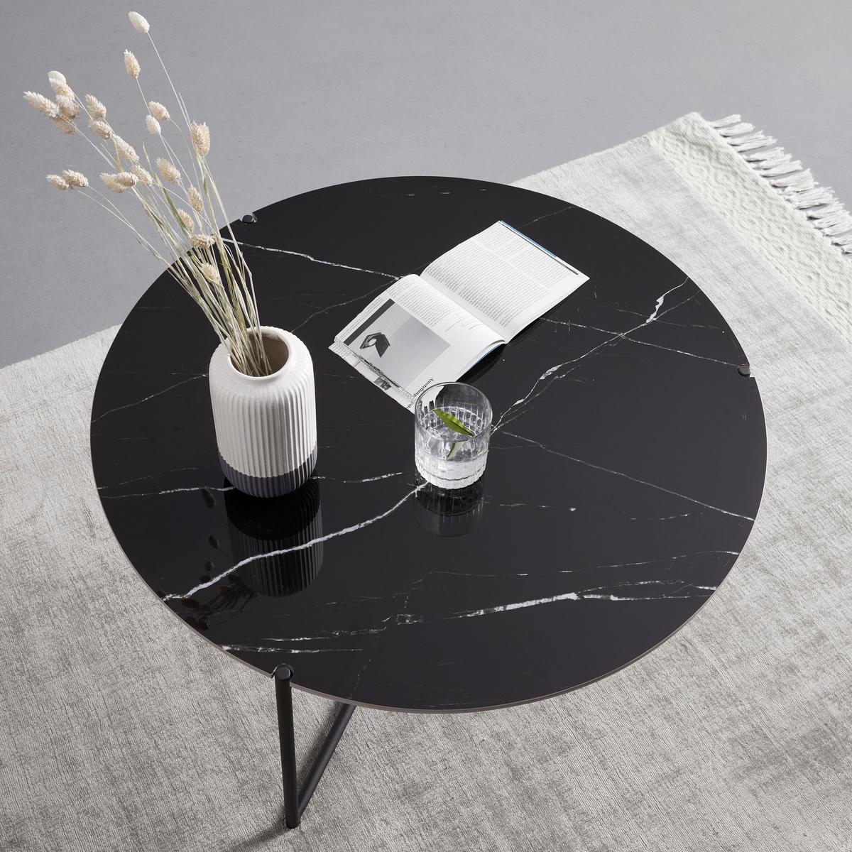 Couchtisch Nila Schwarz/Weiß Marmor rund ca. 80 cm - Schwarz/Weiß, MODERN, Keramik/Stein (79,5/79,5/39cm) - Bessagi Home