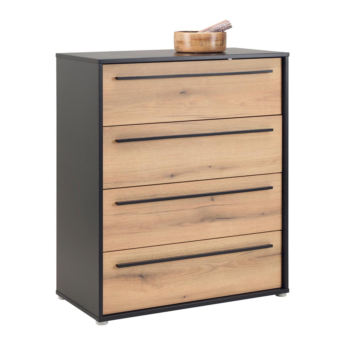 Kommode Adriano Schwarz/Eichefarben - Eichefarben/Schwarz, MODERN, Holzwerkstoff/Kunststoff (80/94,8/41,2cm) - Mömax