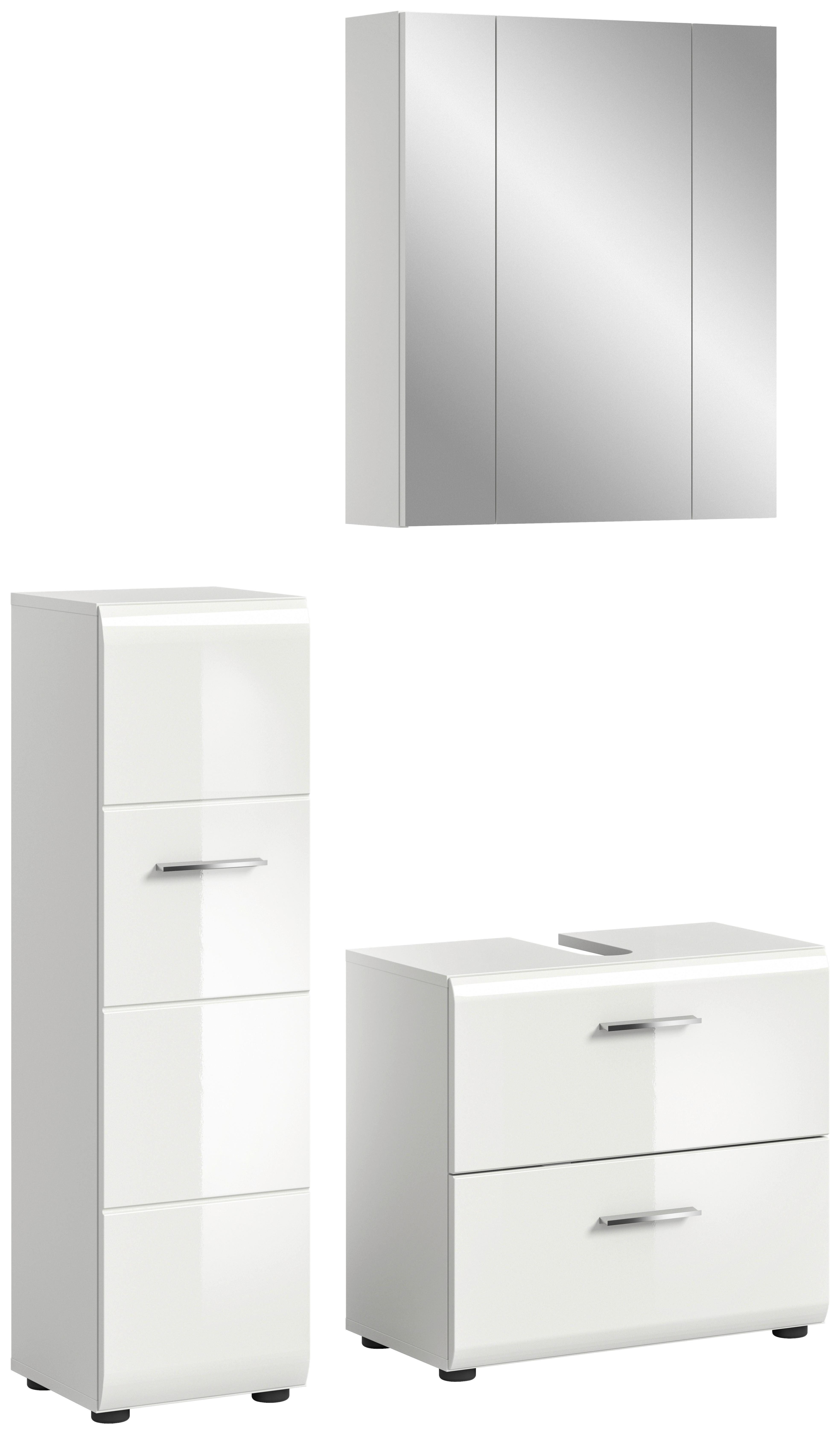 Badezimmer Ice 3-tlg. ca. 90 cm Weiß - Weiß Hochglanz/Silberfarben, MODERN, Holzwerkstoff/Kunststoff (90cm) - MID.YOU