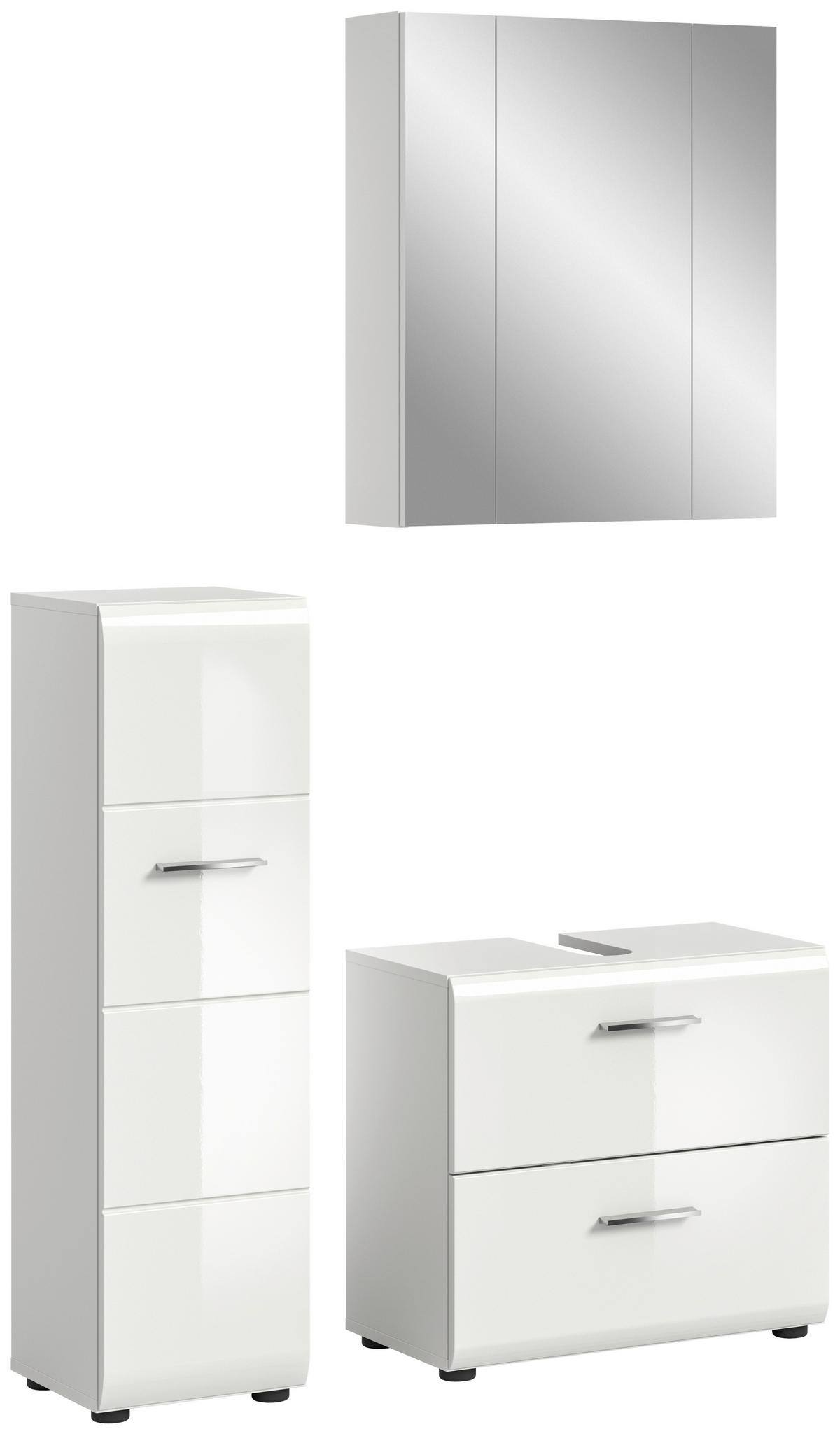 Badezimmer Ice 3-tlg. ca. 90 cm Weiß - Weiß Hochglanz/Silberfarben, MODERN, Holzwerkstoff/Kunststoff (90cm) - MID.YOU