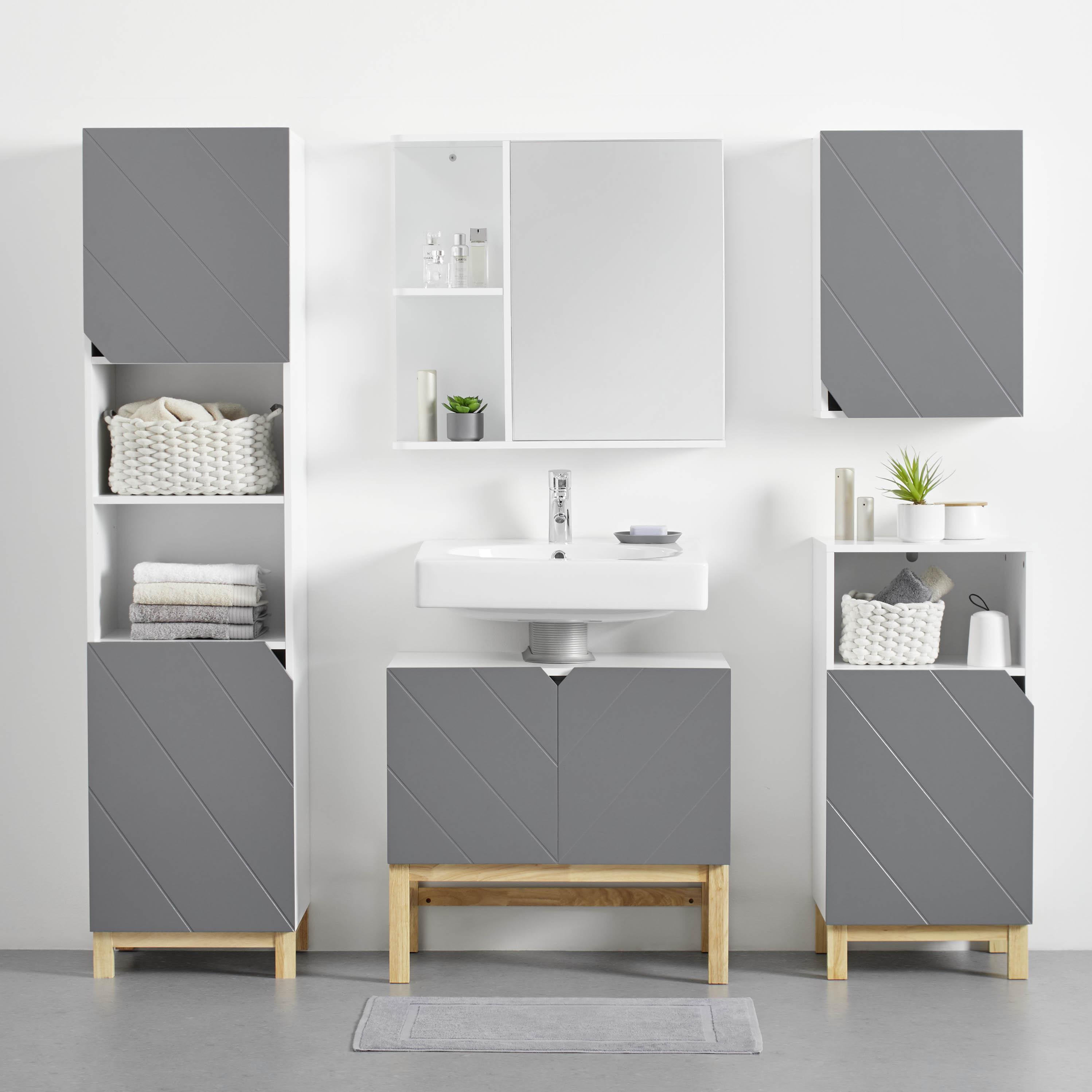 Waschbeckenunterschrank "Rocco", grau - Naturfarben/Weiß, MODERN, Holz (70/65/40cm) - Bessagi Home