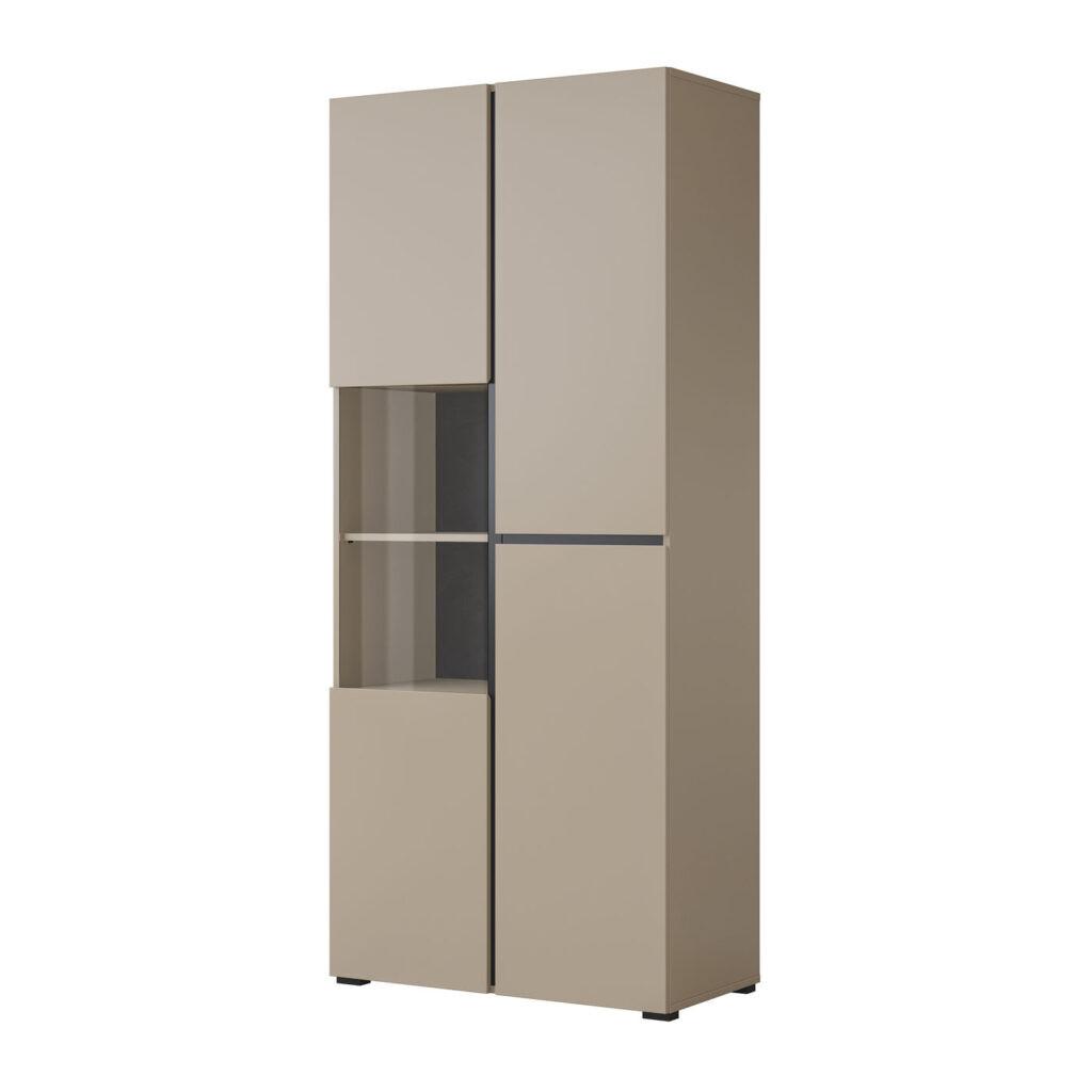 Vitrin Cross - bézs/fekete, Modern, faalapú anyag/Üveg (79/183/40cm)