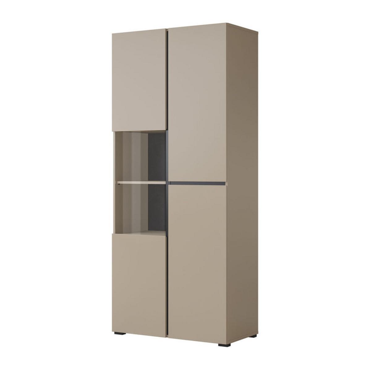 Vitrin Cross - bézs/fekete, Modern, faalapú anyag/Üveg (79/183/40cm)