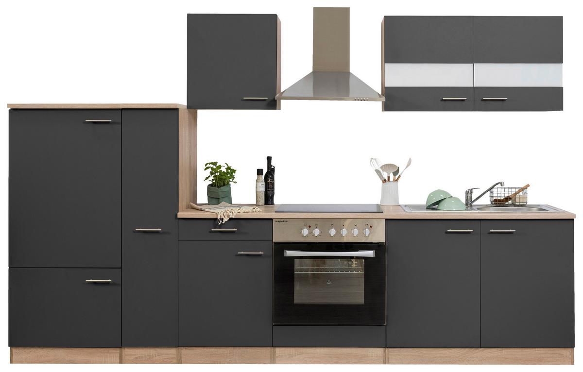 Küchenleerblock LBKB300ESG Grau/Eiche ca. 300 cm - Edelstahlfarben/Eichefarben, Basics, Holzwerkstoff/Metall (300cm) - Respekta