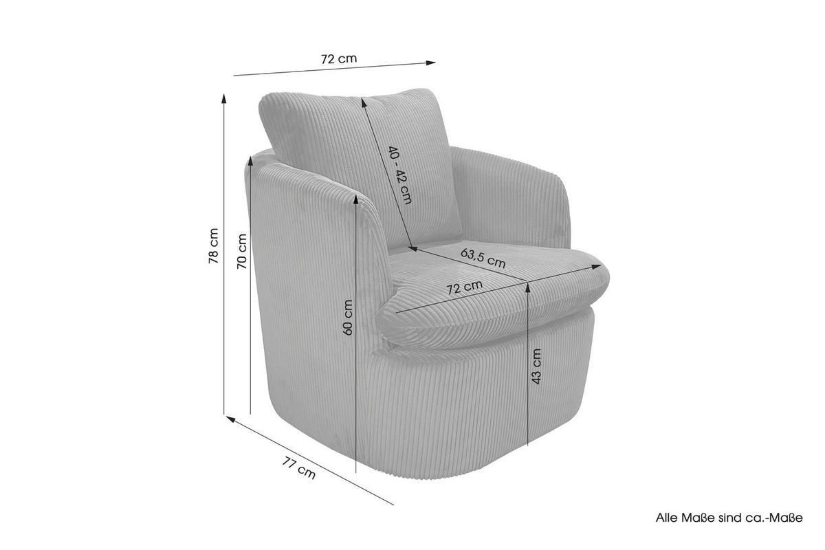Sessel HARMONY Dunkelgrau, Cord - Dunkelgrau, Basics, Textil (72/78/77cm) - MID.YOU
