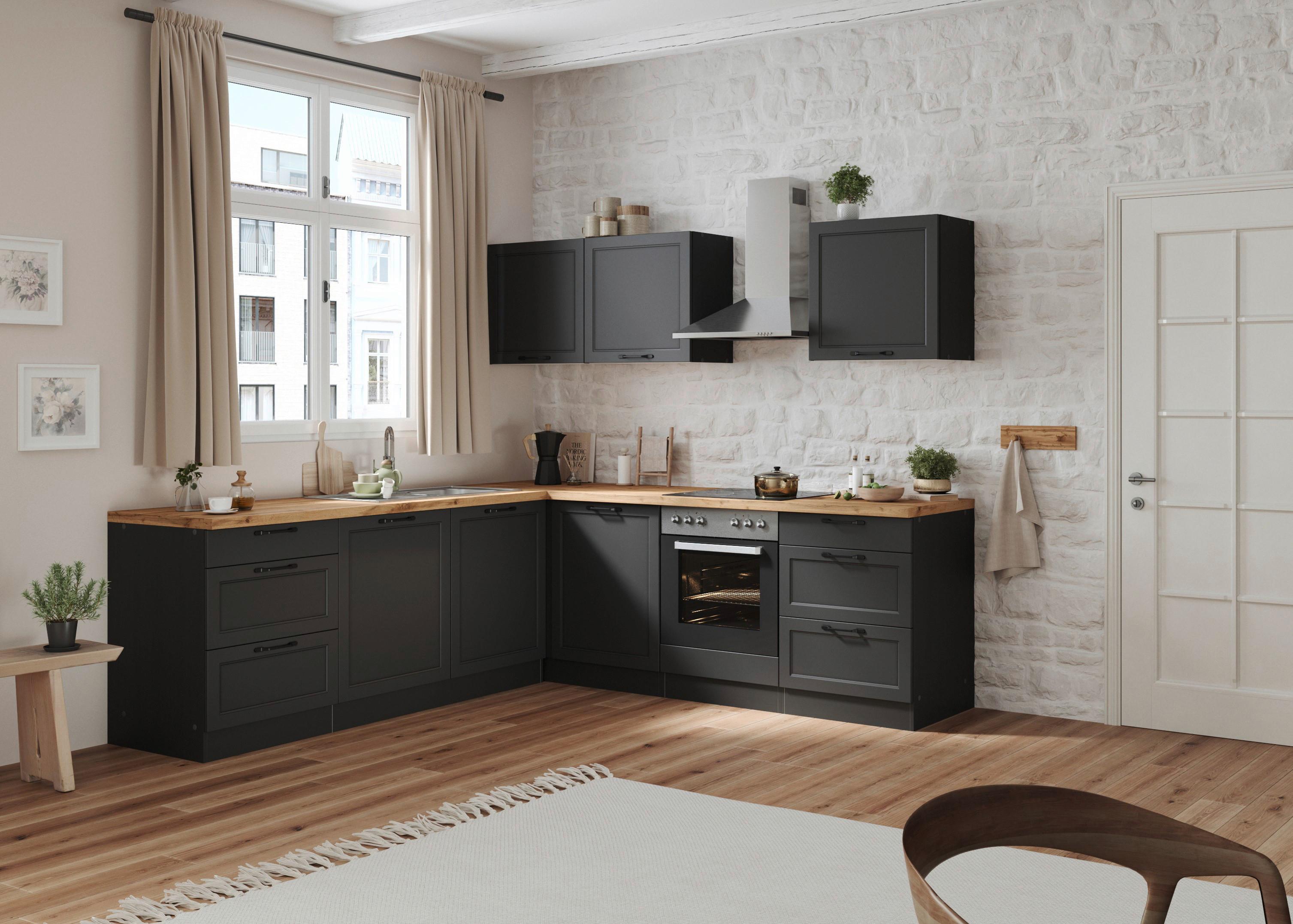 Eckunterschrank Meran ca. 120x86x60 cm Grau/Eiche - Eiche Wotan/Schwarz, LIFESTYLE, Holzwerkstoff/Metall (120/86/60cm) - Held