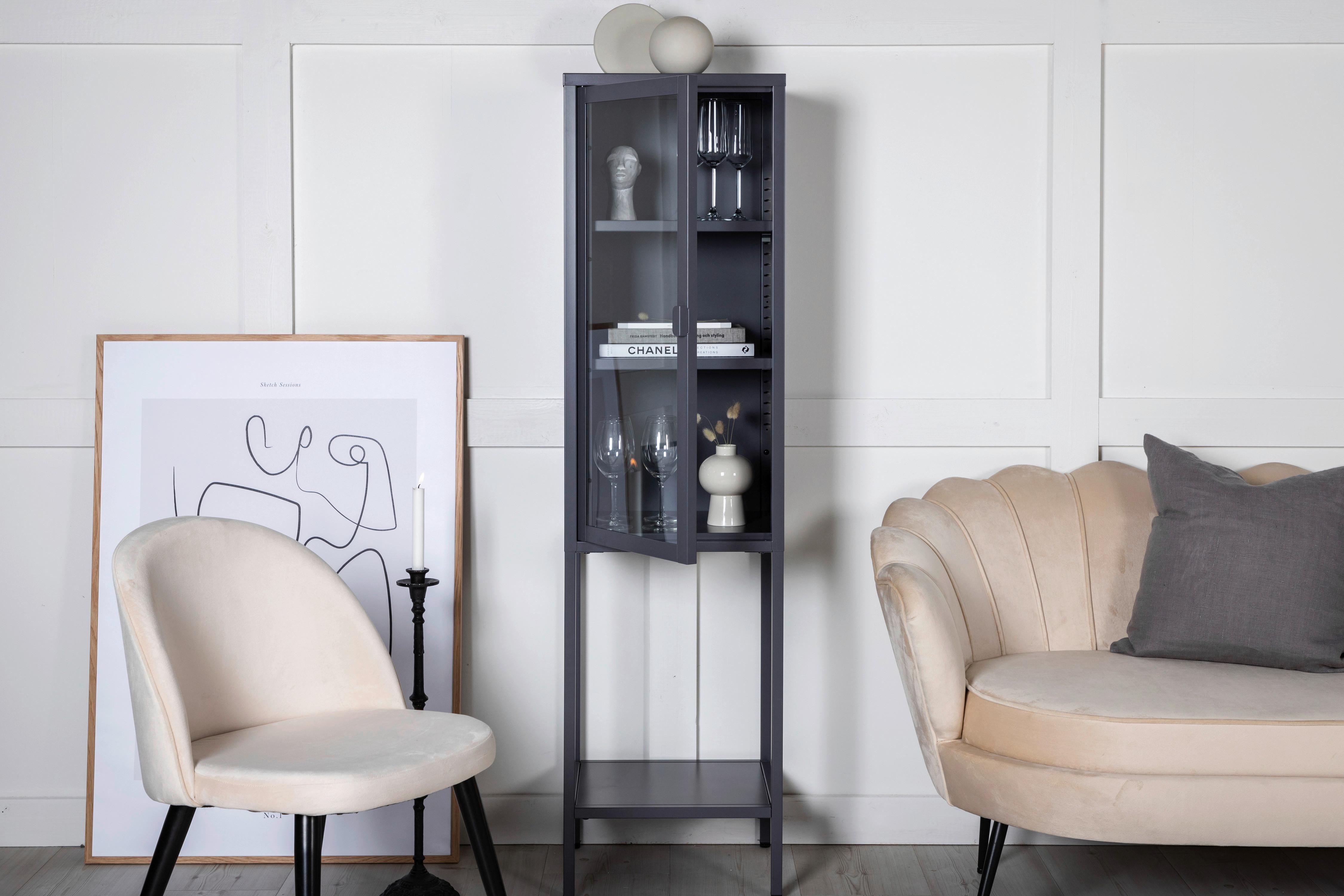 VITRINE MISHA - Grau, Design, Glas/Metall (40,5/150/35cm) - Livetastic