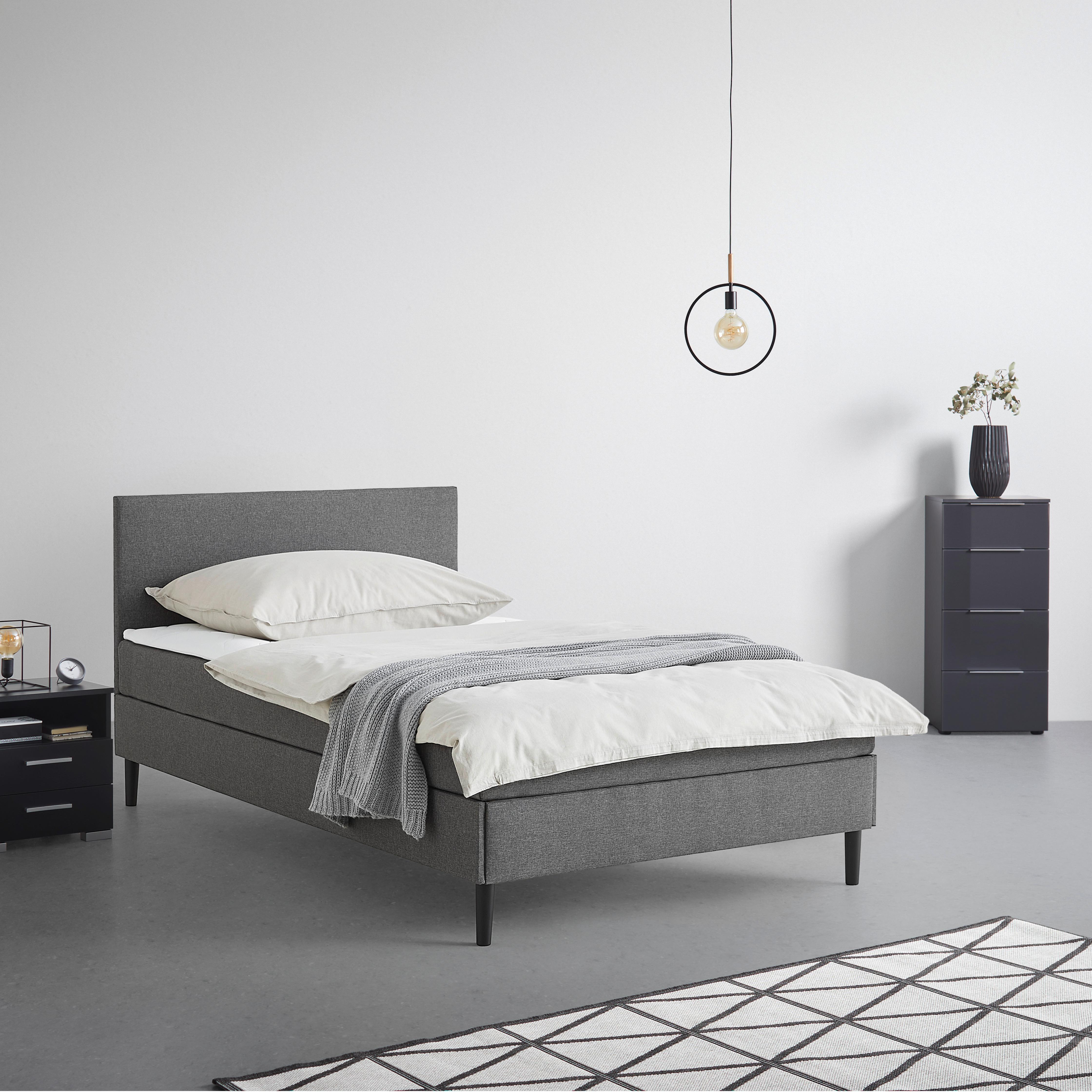 Bett Janis in Grau ca. 90x200cm - Schwarz/Naturfarben, KONVENTIONELL, Holz/Textil (90/200cm) - Based
