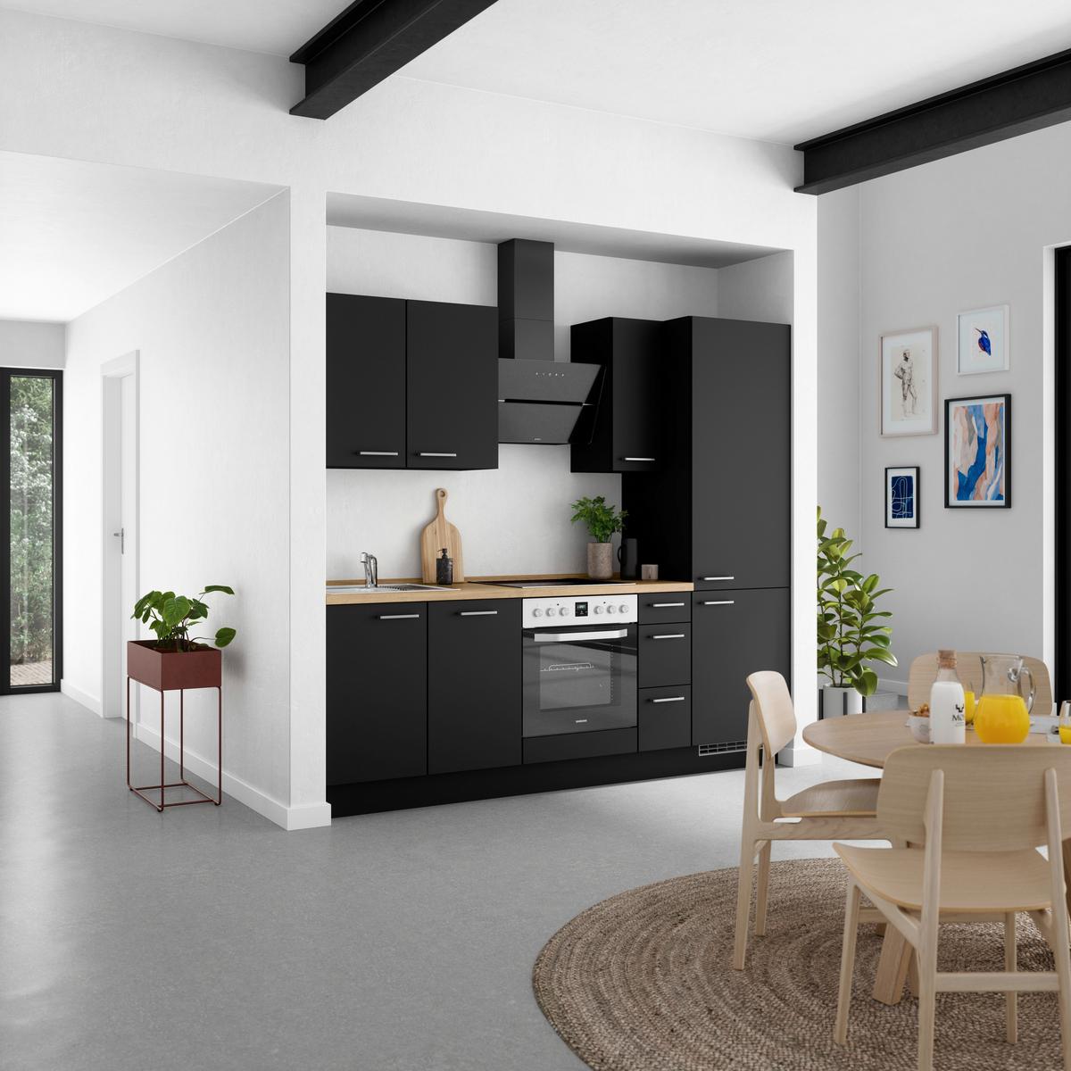 Küchenblock Touch High m. Geräten Schwarz - Edelstahlfarben/Eichefarben, MODERN, Holzwerkstoff/Metall (240cm) - Nobilia