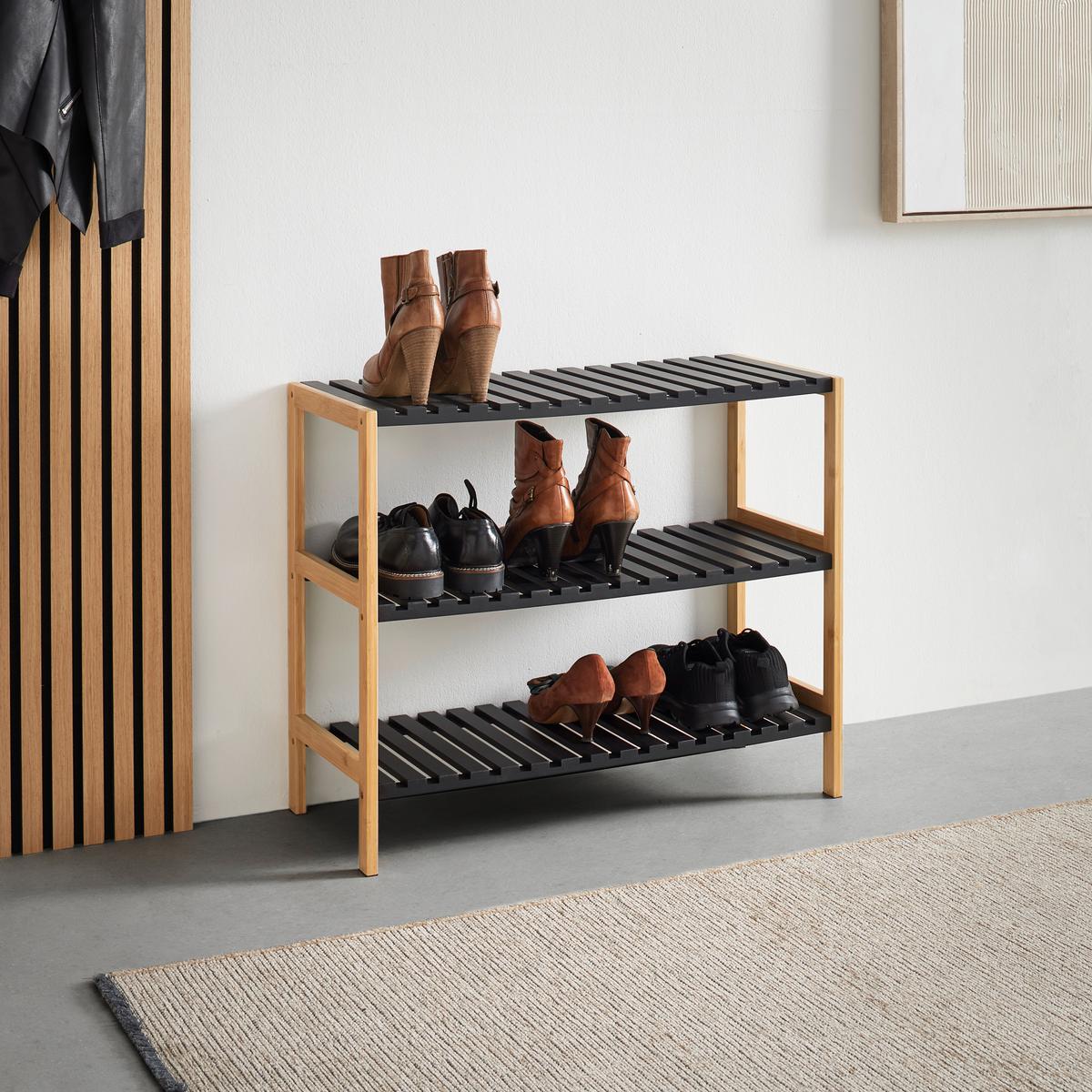 Schuhregal Elsa In Naturfarben/schwarz - Schwarz/Naturfarben, Modern, Naturmaterialien/Holzwerkstoff (70/58,5/30cm) - Mömax