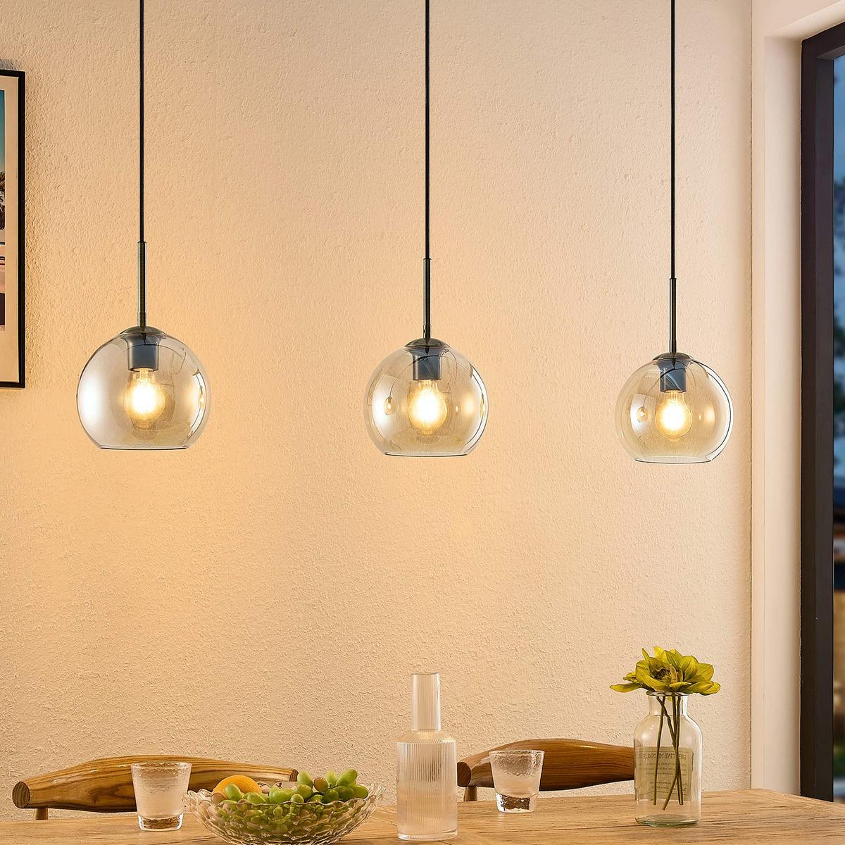 LAMPA WISZĄCA LEONIE *SBN* - kolor bursztynowy, Basics, metal/szkło (110/20/150cm) - Novel