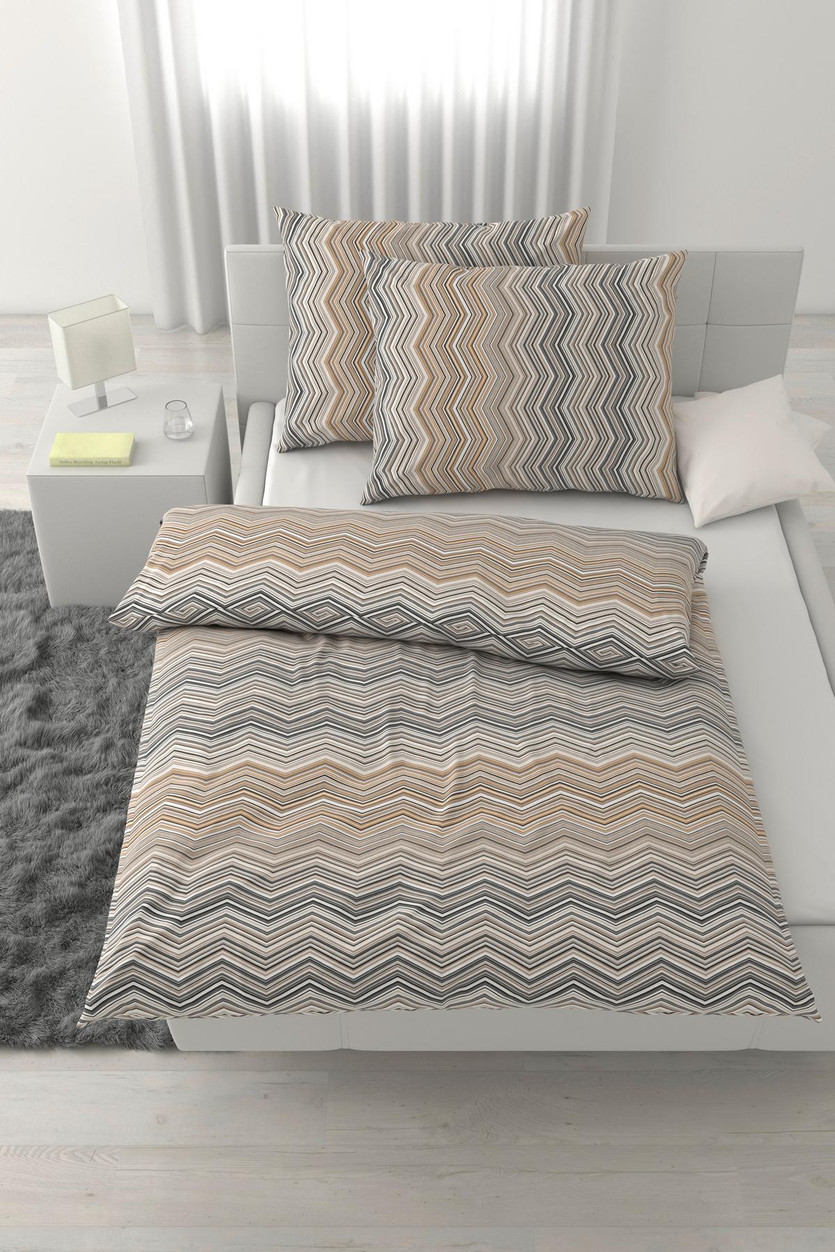 Lenjerie de pat Zickzack cca. 200x220/2x50x70 cm - bej, Konventionell, textil (200/220cm) - Mömax