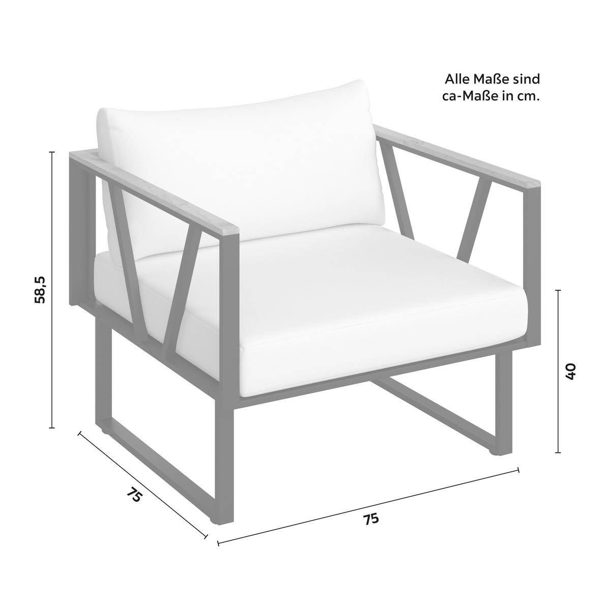 Loungegarnitur Loretta Creme Metall/Holz/Outdoorstoff - Creme/Schwarz, MODERN, Holz/Textil (80/75/80cm) - Bessagi Garden
