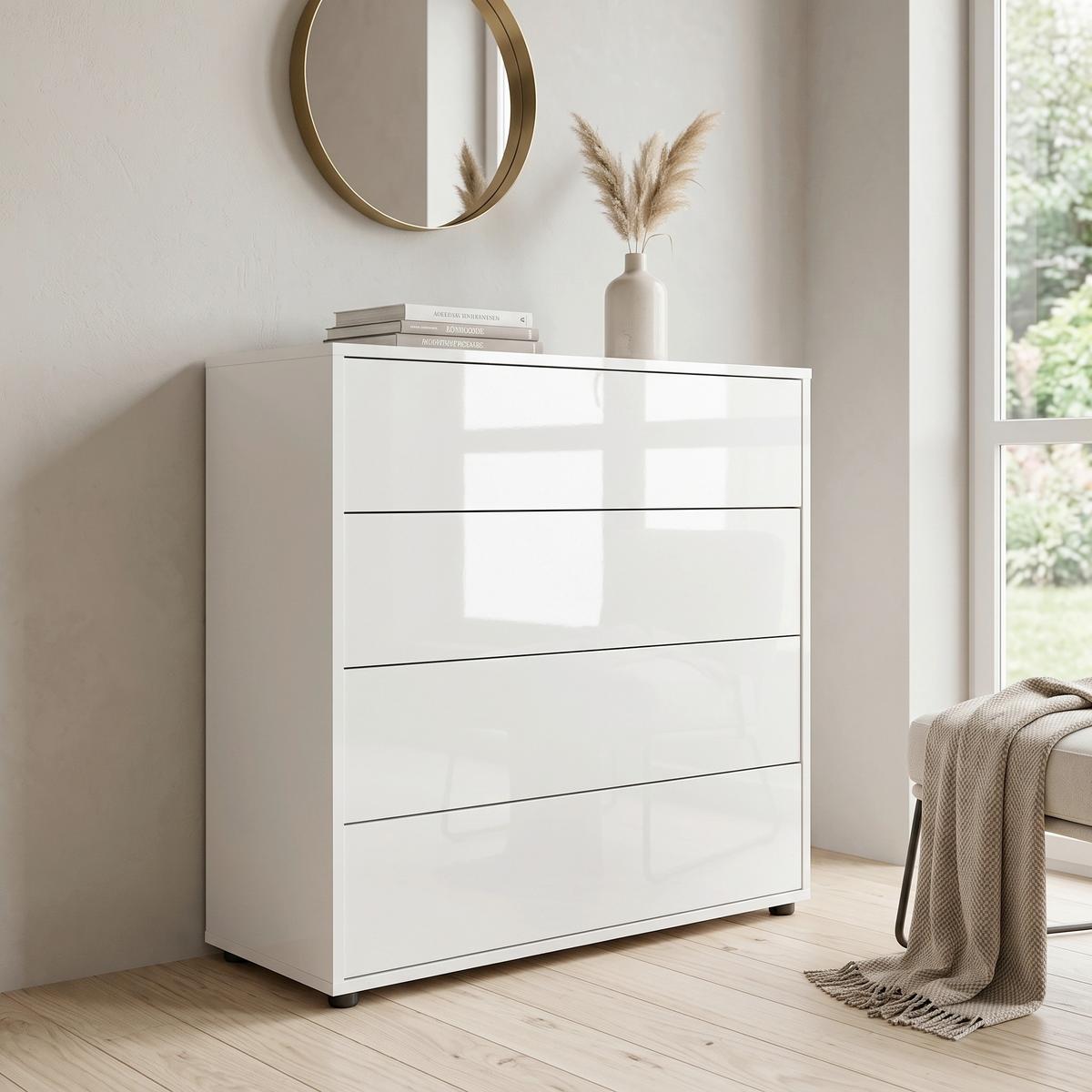 Kommode Mailand Typ 3 Weiß - Weiß Hochglanz/Schwarz, MODERN, Holzwerkstoff/Kunststoff (79/73/33cm) - MID.YOU