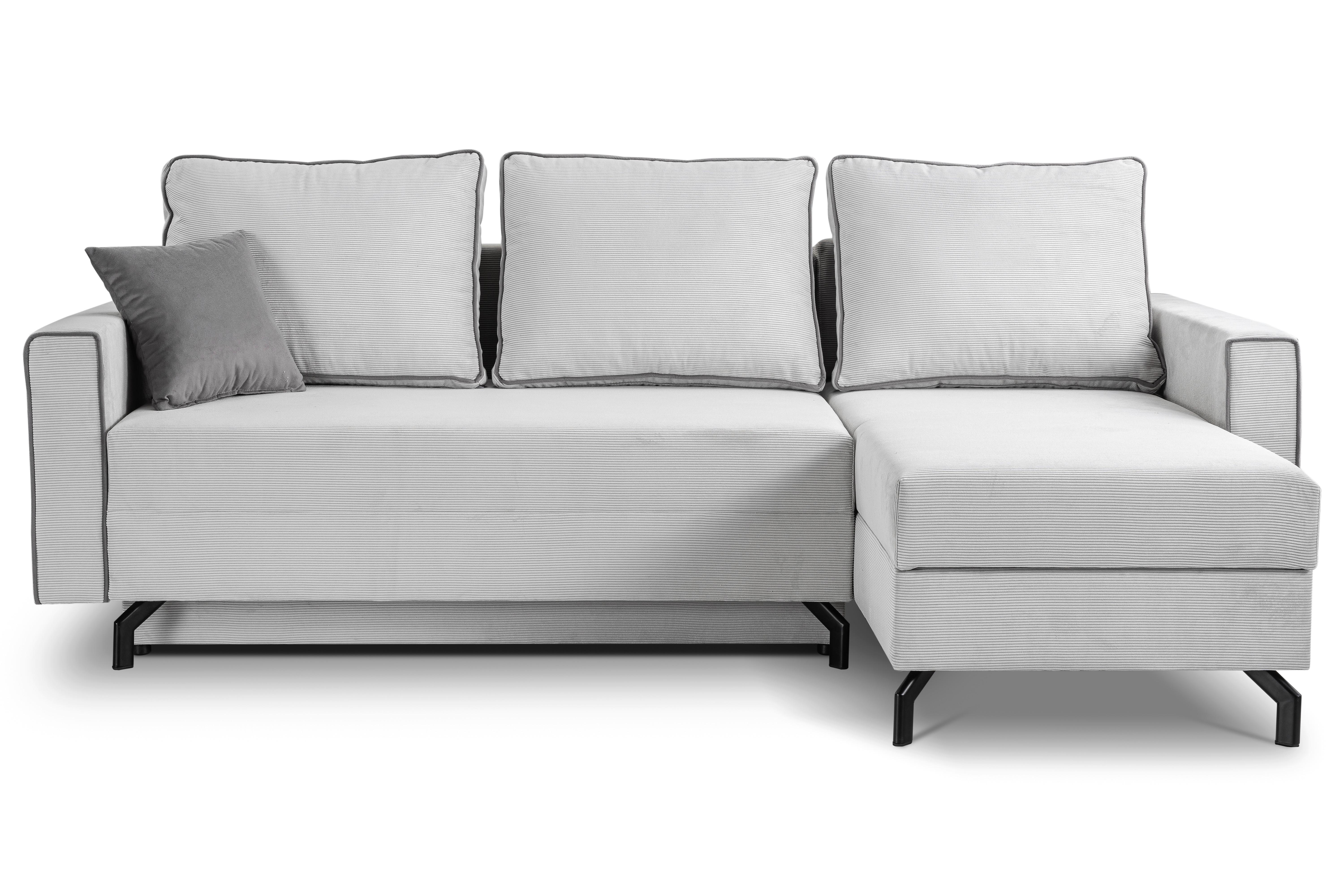 Ecksofa Marti Hellgrau mit Schlaffunktion - Hellgrau/Schwarz, Basics, Holz/Textil (230/148cm) - MID.YOU